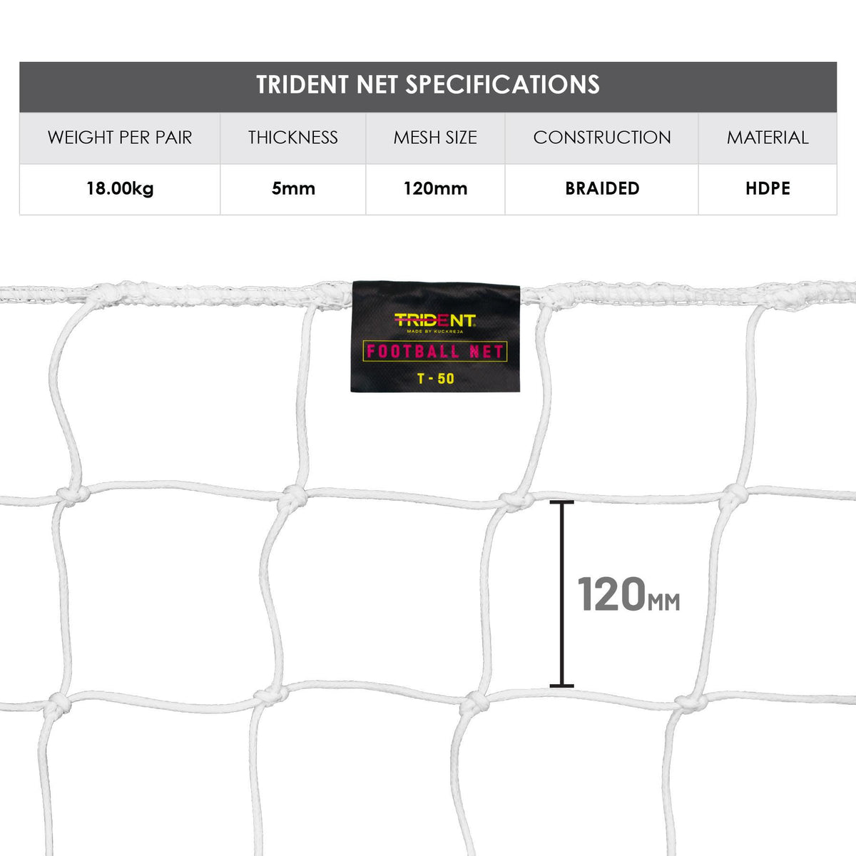 Trident T-50 Braided Football Net (White)