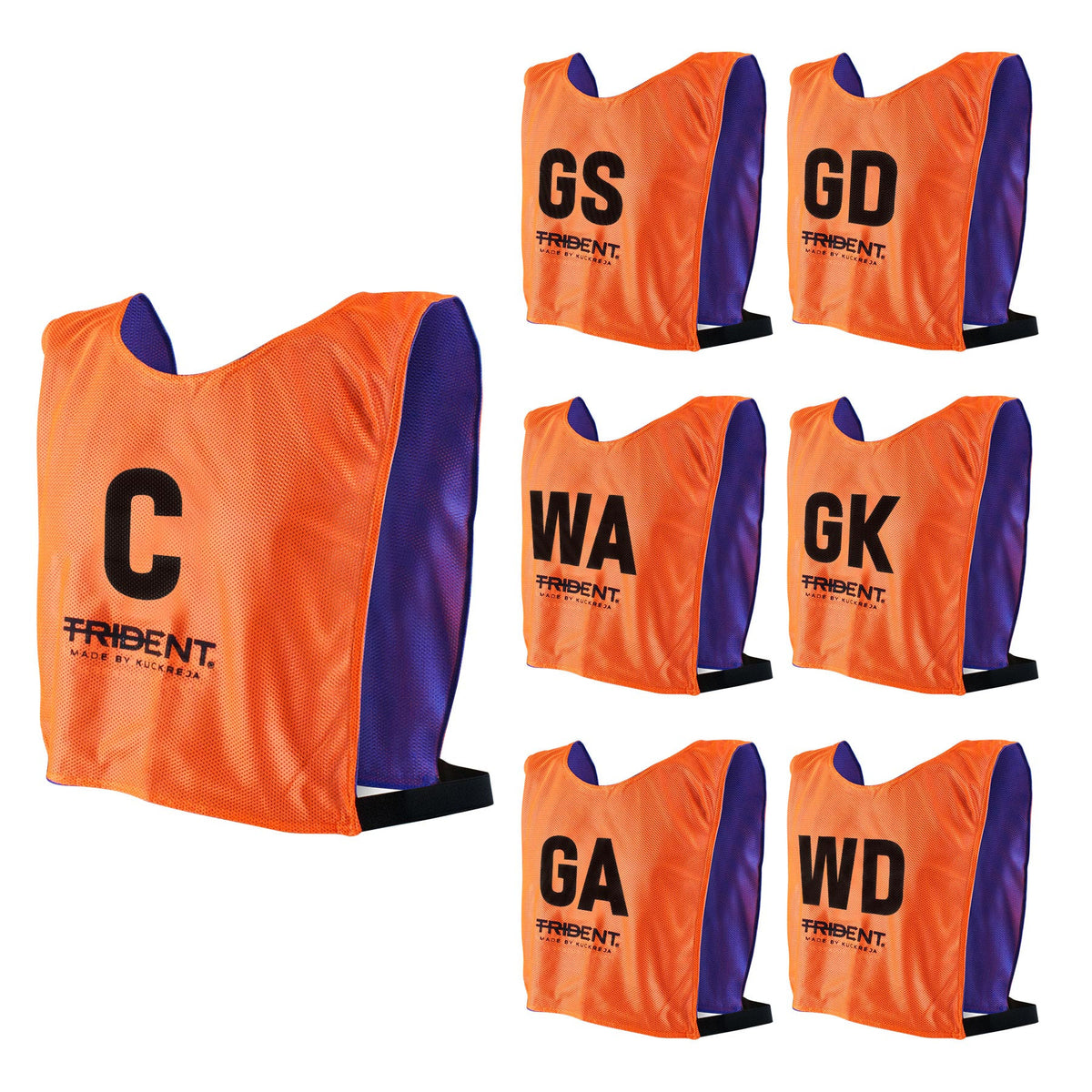 Trident Reversible Netball Bibs Set - Blue/Orange (Senior)