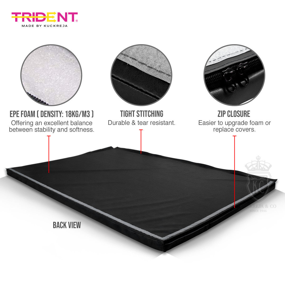 Trident Master Gym Mat with Velcro - 180 x 120 x 5cm (Black)