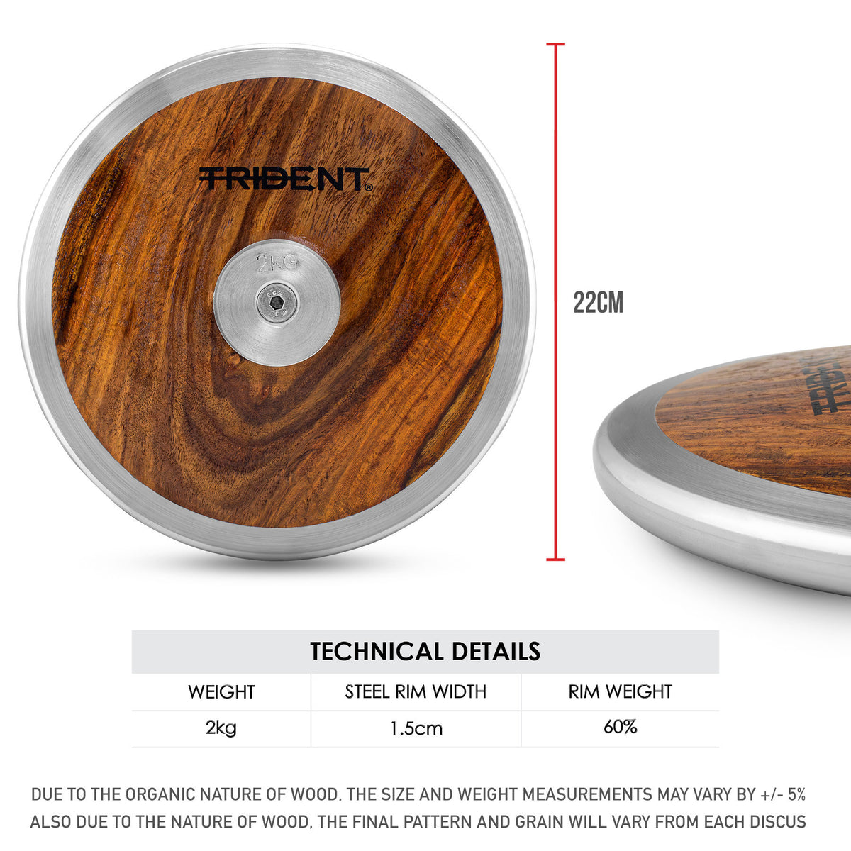 Trident Wooden Discus - 2.00kg