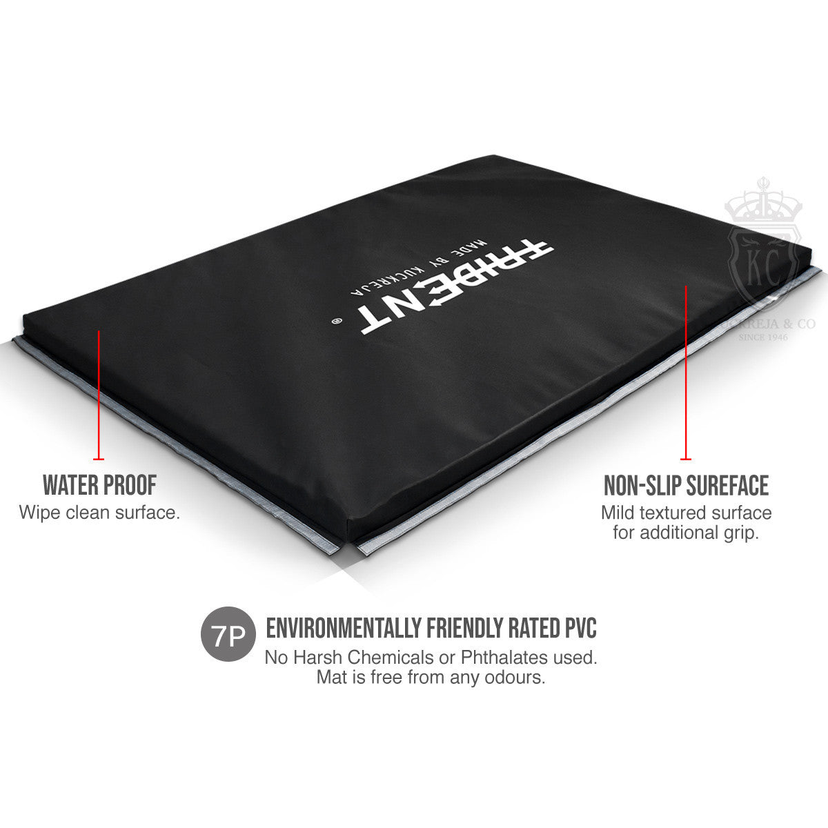 Trident Master Gym Mat with Velcro - 180 x 120 x 5cm (Black)