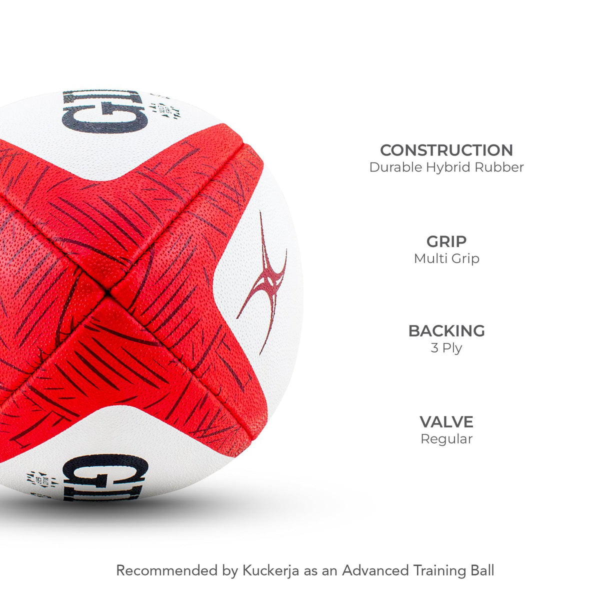 Gilbert GTR 8000 Rugby Ball - Red (Size 5, 4, 3)