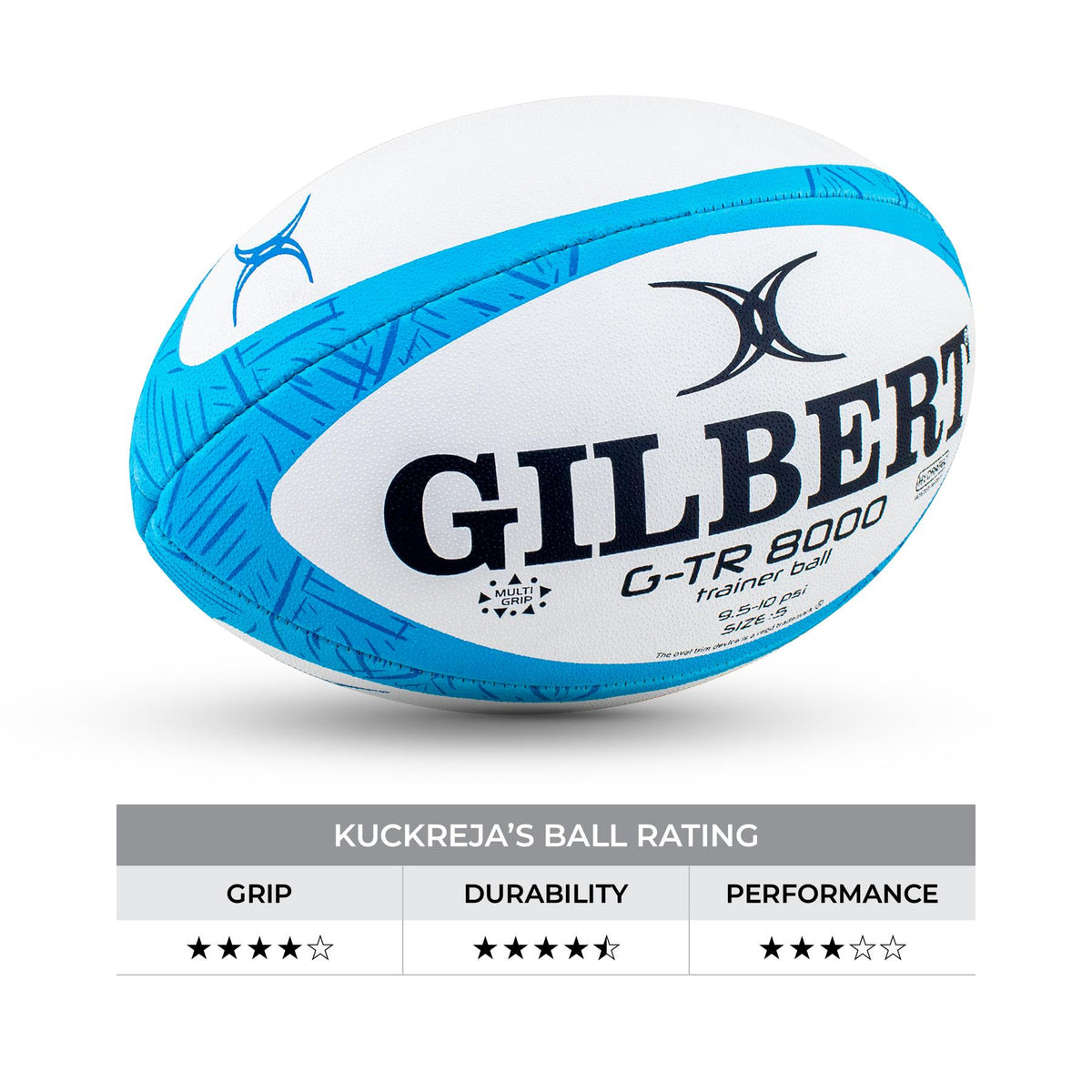 Gilbert GTR 8000 Rugby Ball - Sky (Size 5, 4, 3)