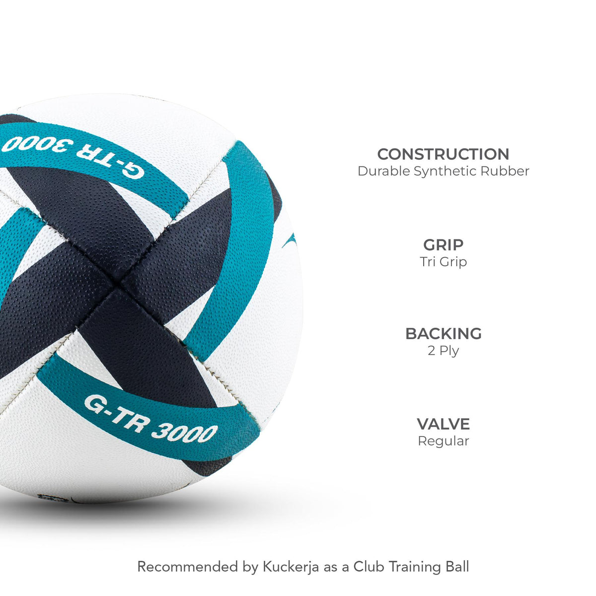 Gilbert GTR 3000 Rugby Ball - Teal (Size 5)