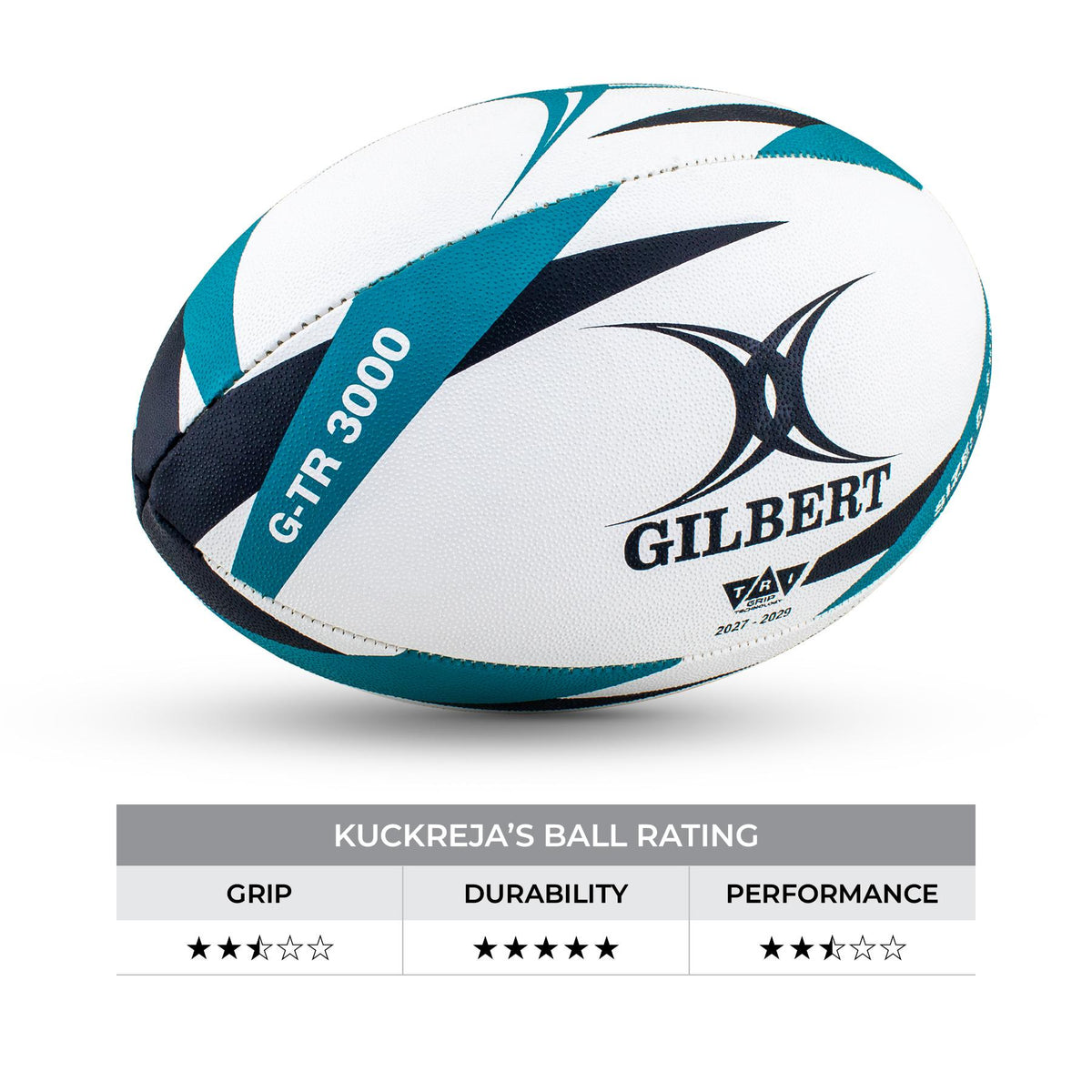 Gilbert GTR 3000 Rugby Ball - Teal (Size 5)