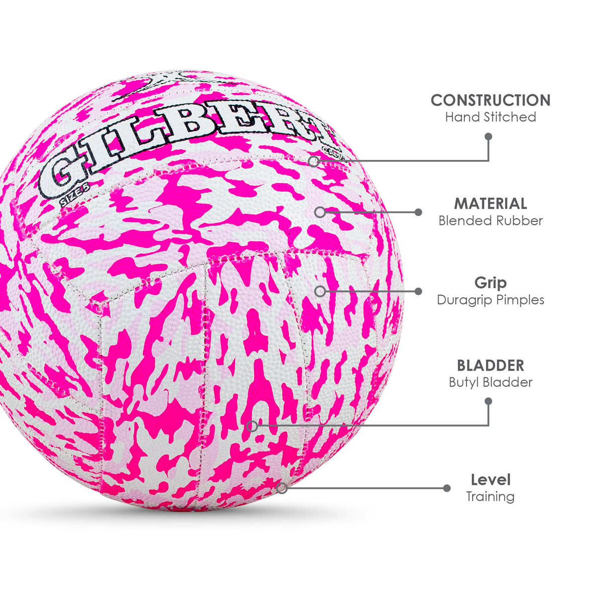 Gilbert Supporter Netball - Pink Camo (Size 5, 4)