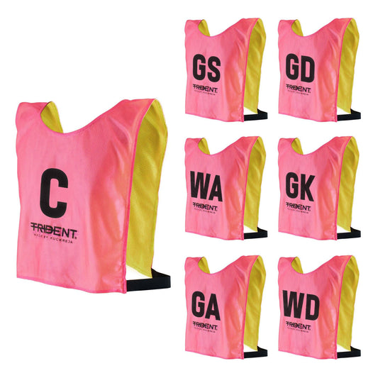 Trident Reversible Netball Bibs Set - Pink/Yellow (Senior)