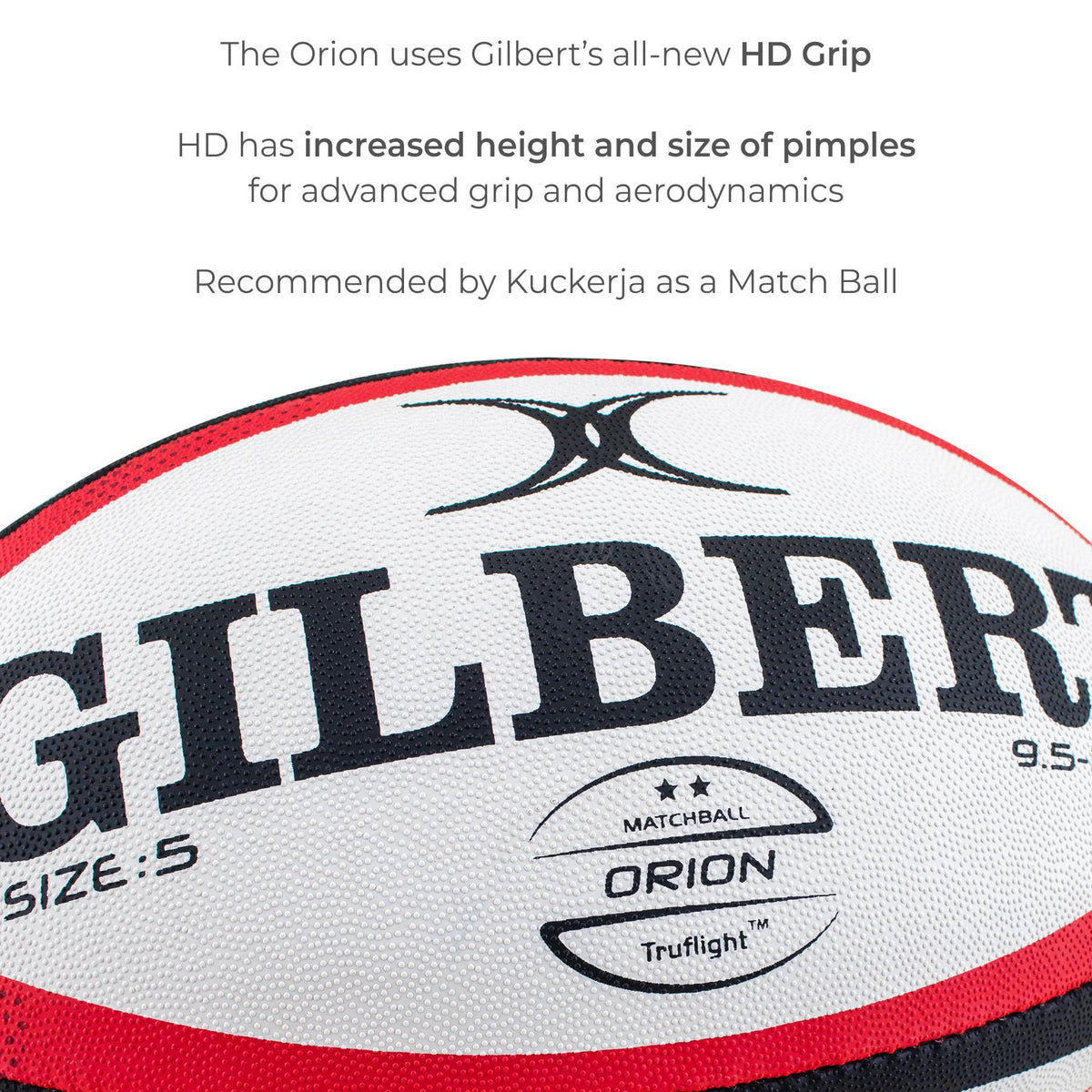Gilbert Orion Match Rugby Ball (Size 5, 4, 3)
