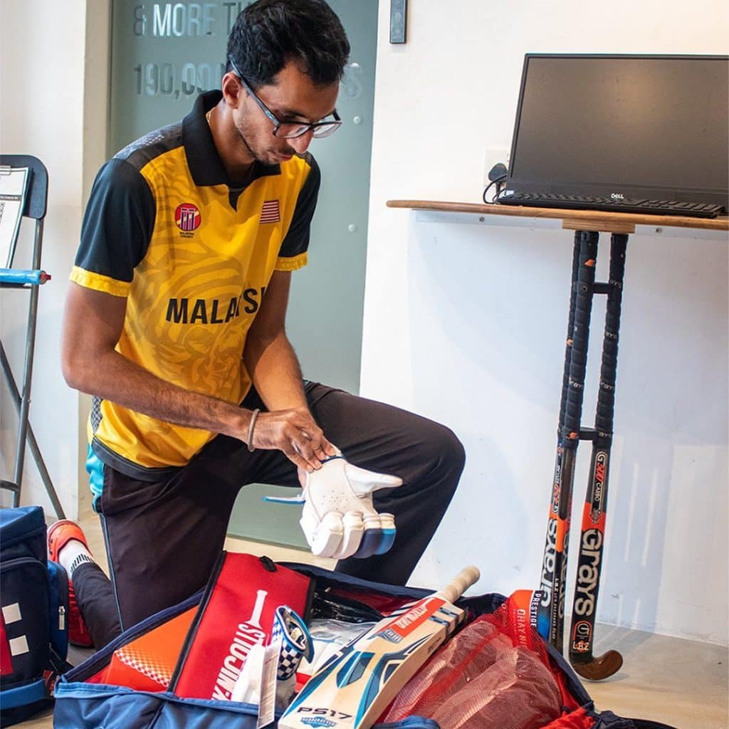 Fast cricket bowler Pavandeep Singh collects his customised PS17 Gray Nicolls kit.