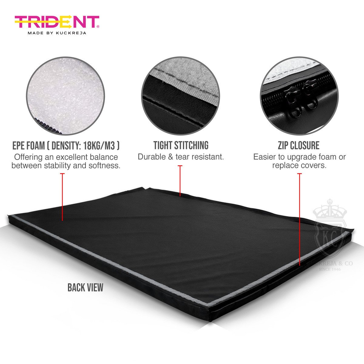 Trident Master Gym Mat with Velcro - 180 x 120 x 5cm (Black) - Image 4