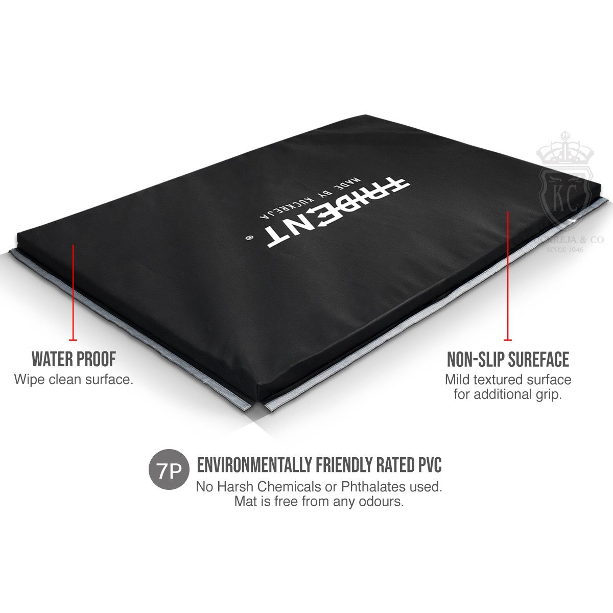 Trident Master Gym Mat with Velcro - 180 x 120 x 5cm (Black) - Image 2
