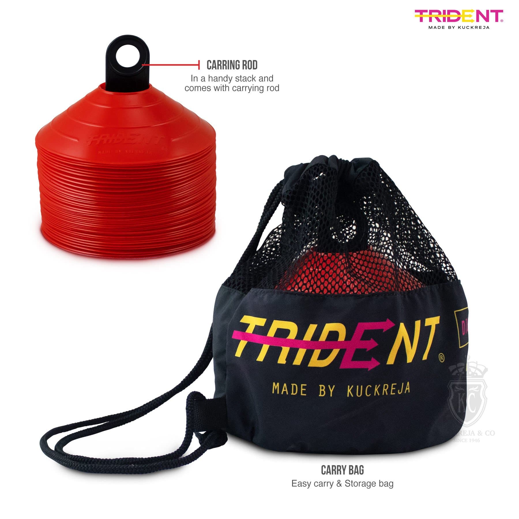 Trident Premium Disco Cone Set - 40 Pieces (Red) - Image 4