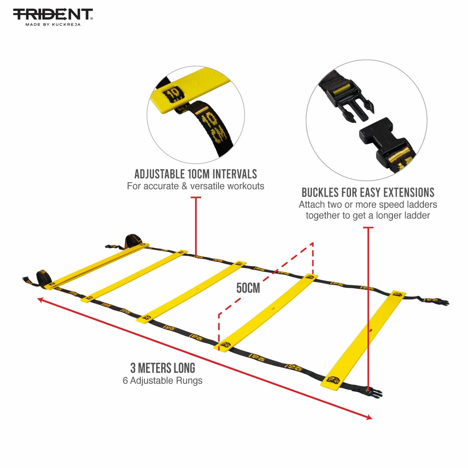Trident Master Premium Speed Ladder - 3M (Yellow/Black) - Image 3