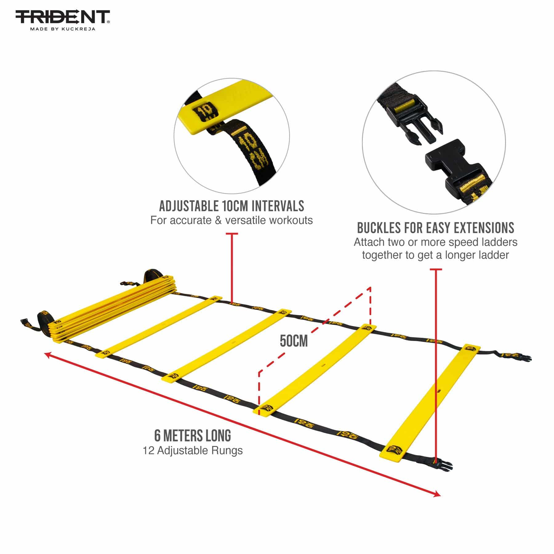 Trident Master Premium Speed Ladder - 6M (Yellow/Black) - Image 3