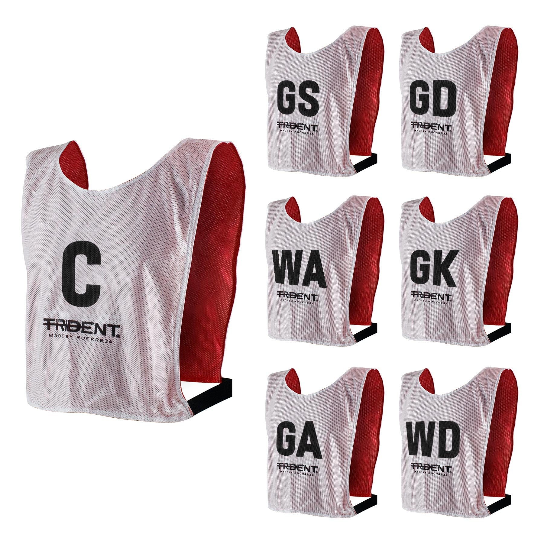 Trident Reversible Netball Bibs Set - Red/White (Senior) - Image 2