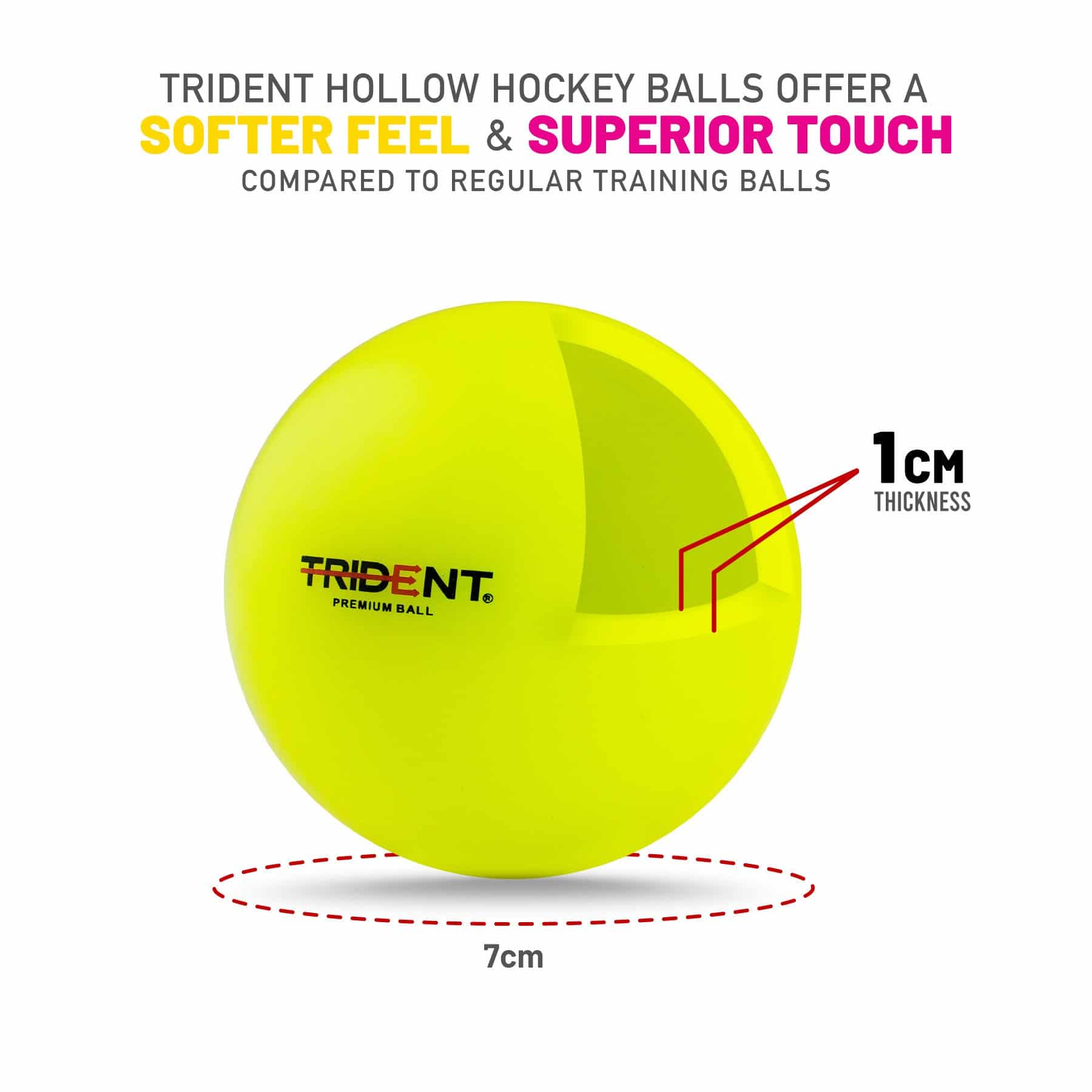 Trident Premium Indoor Hockey Ball - Yellow - Image 2
