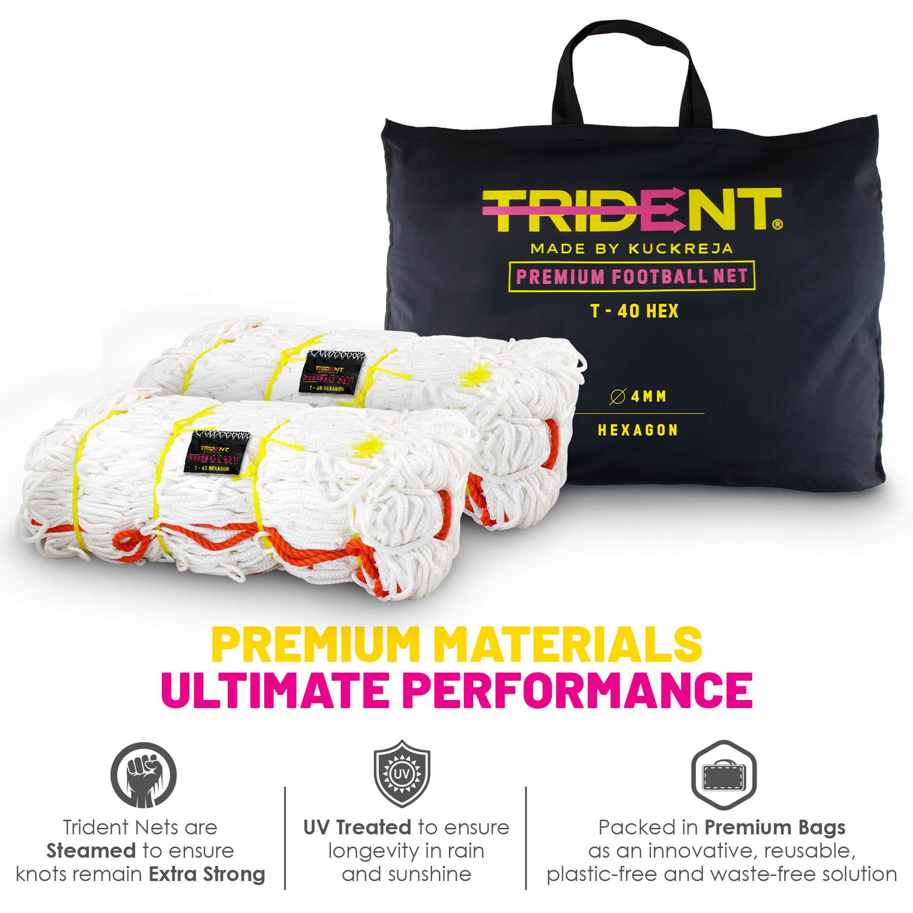 Trident T-40 Hexagon Braided Football Net (White) - Image 4