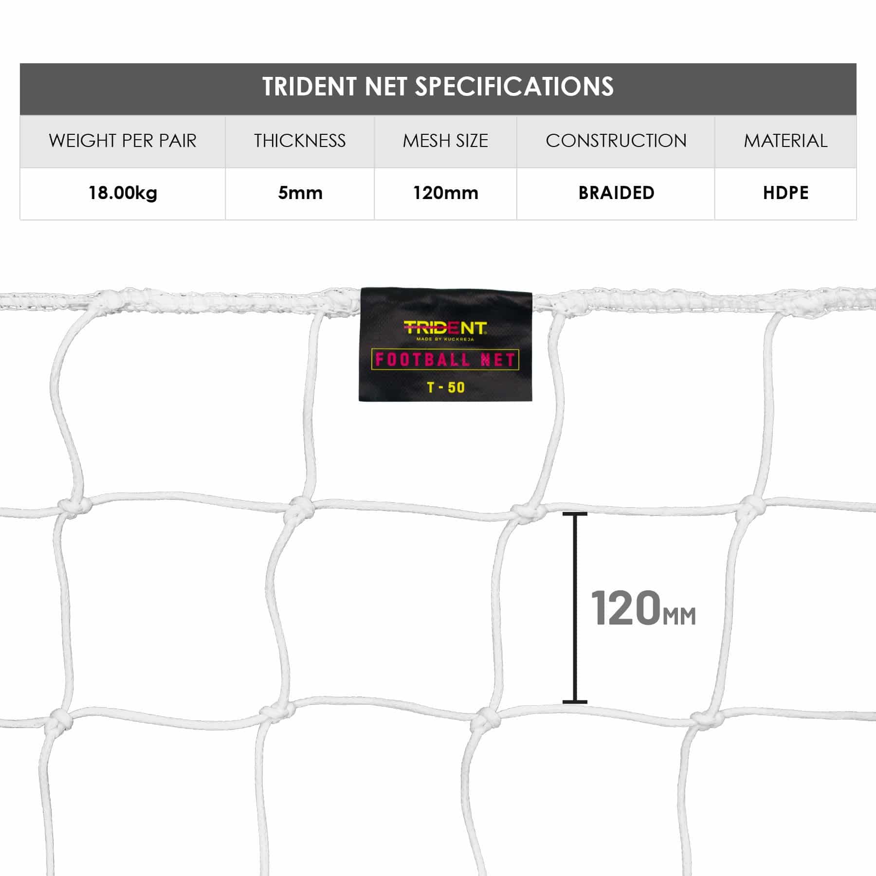Trident T-50 Braided Football Net (White) - Image 3