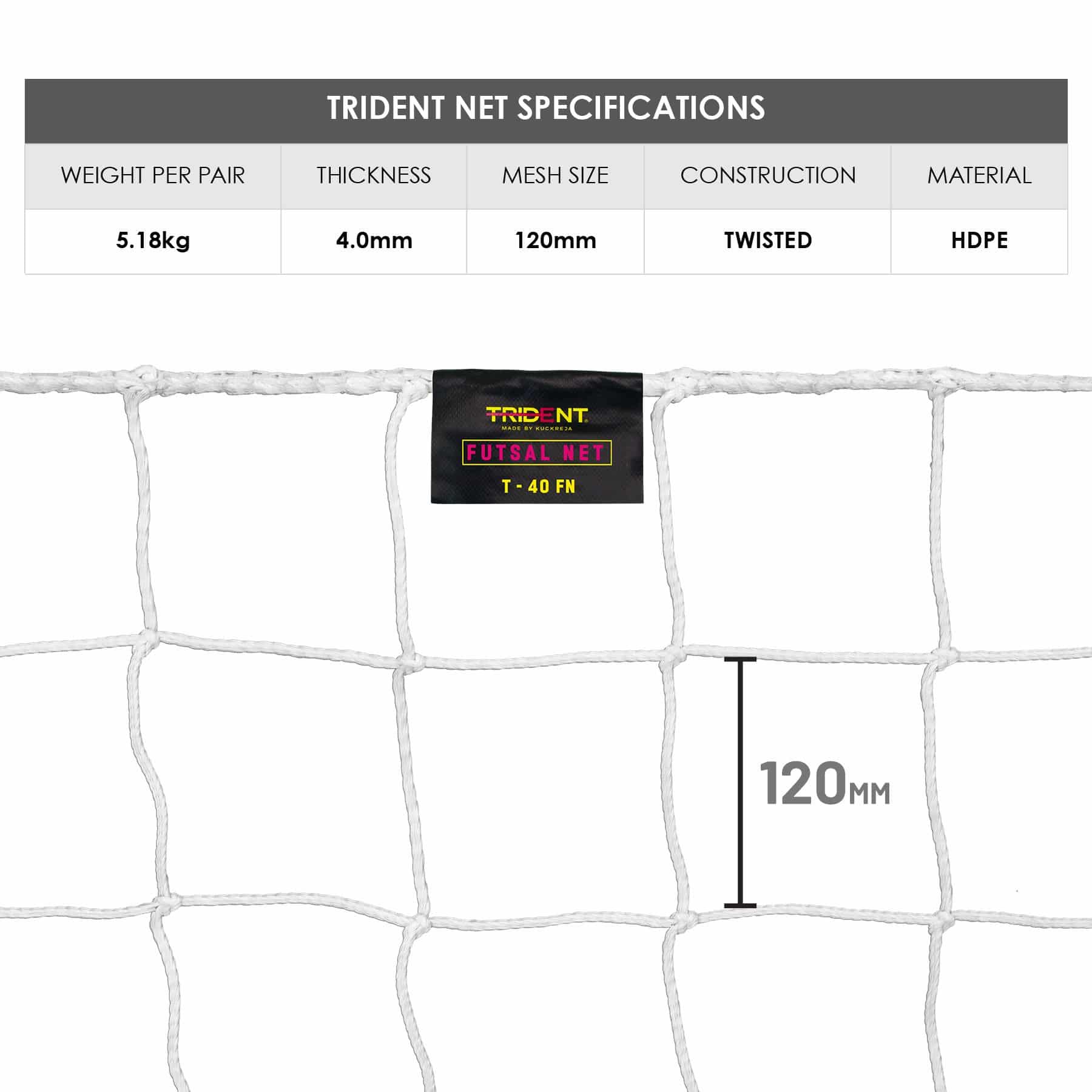 Trident T-40FN Futsal Net (White) - Image 3