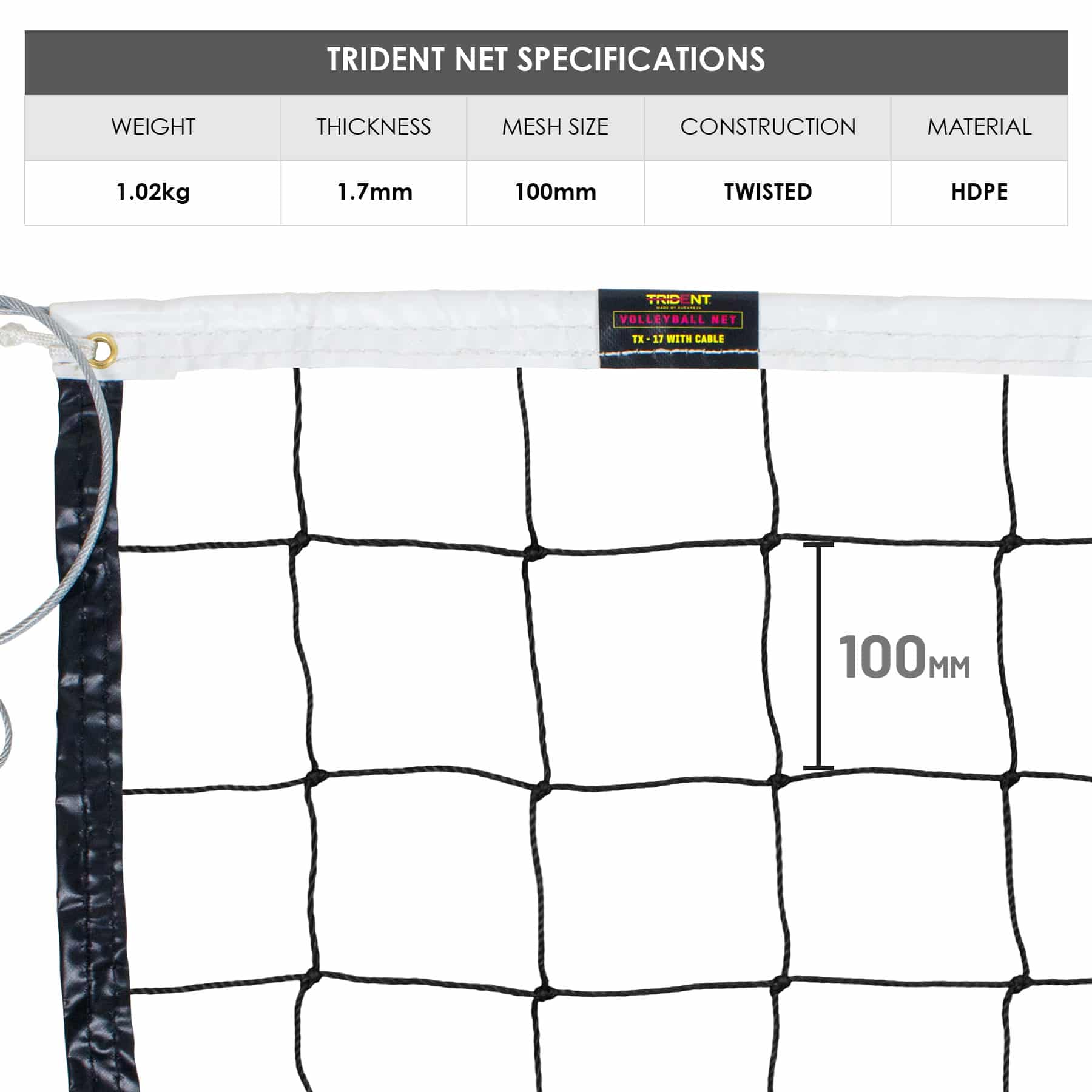 Trident TX-17 Volleyball Net with Cable - Image 3