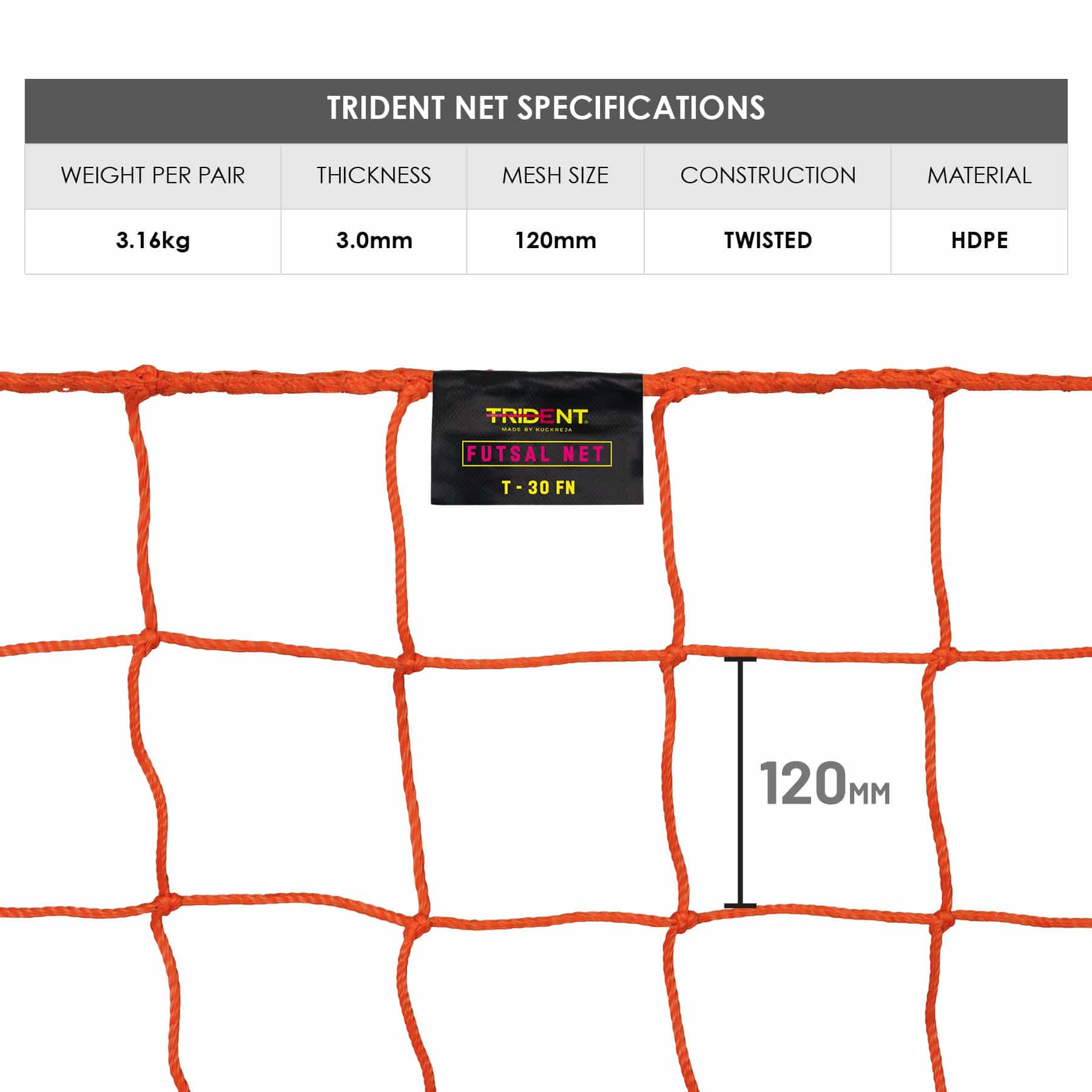 Trident T-30FN Futsal Net (Orange) - Image 3