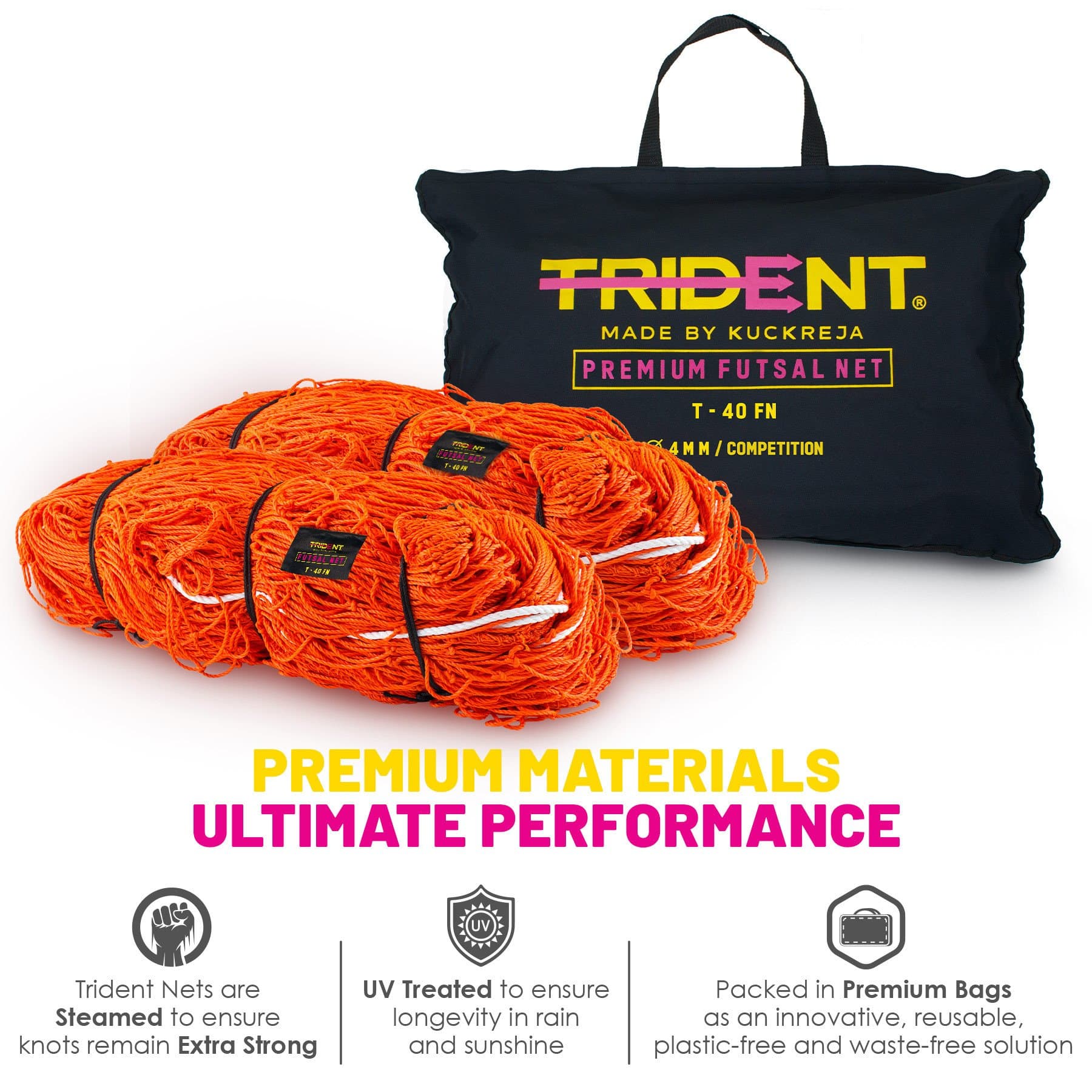 Trident T-40FN Futsal Net (White) - Image 4