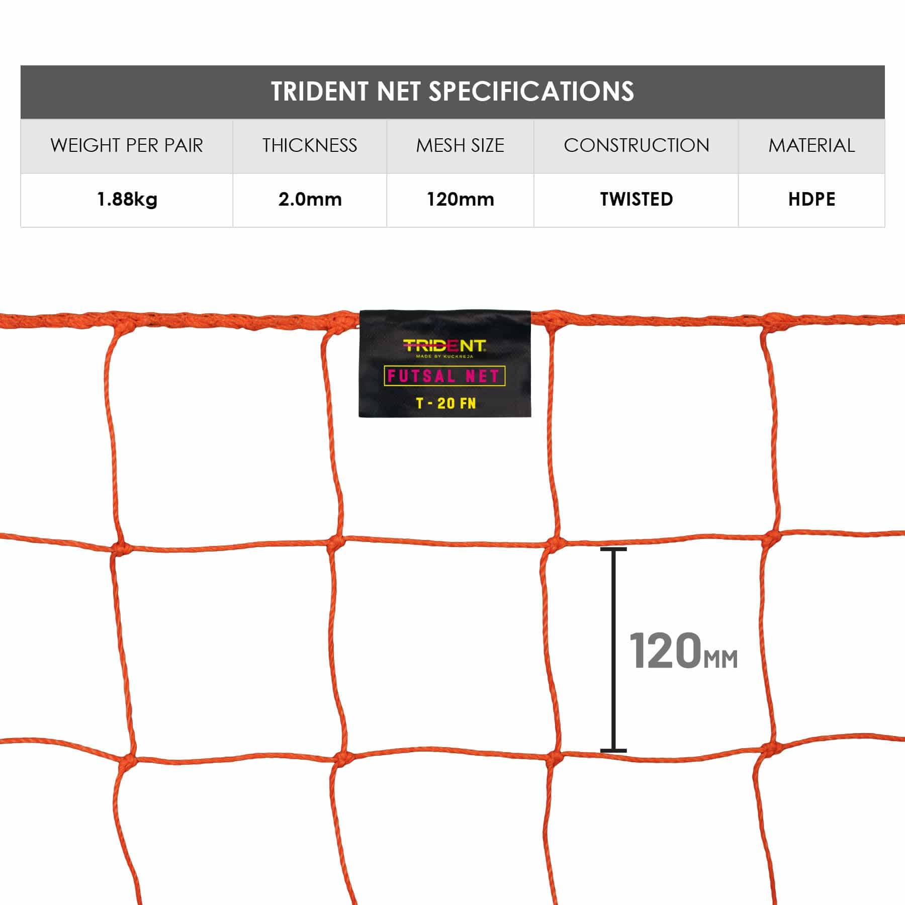 Trident T-20FN Futsal Net (Orange) - Image 3