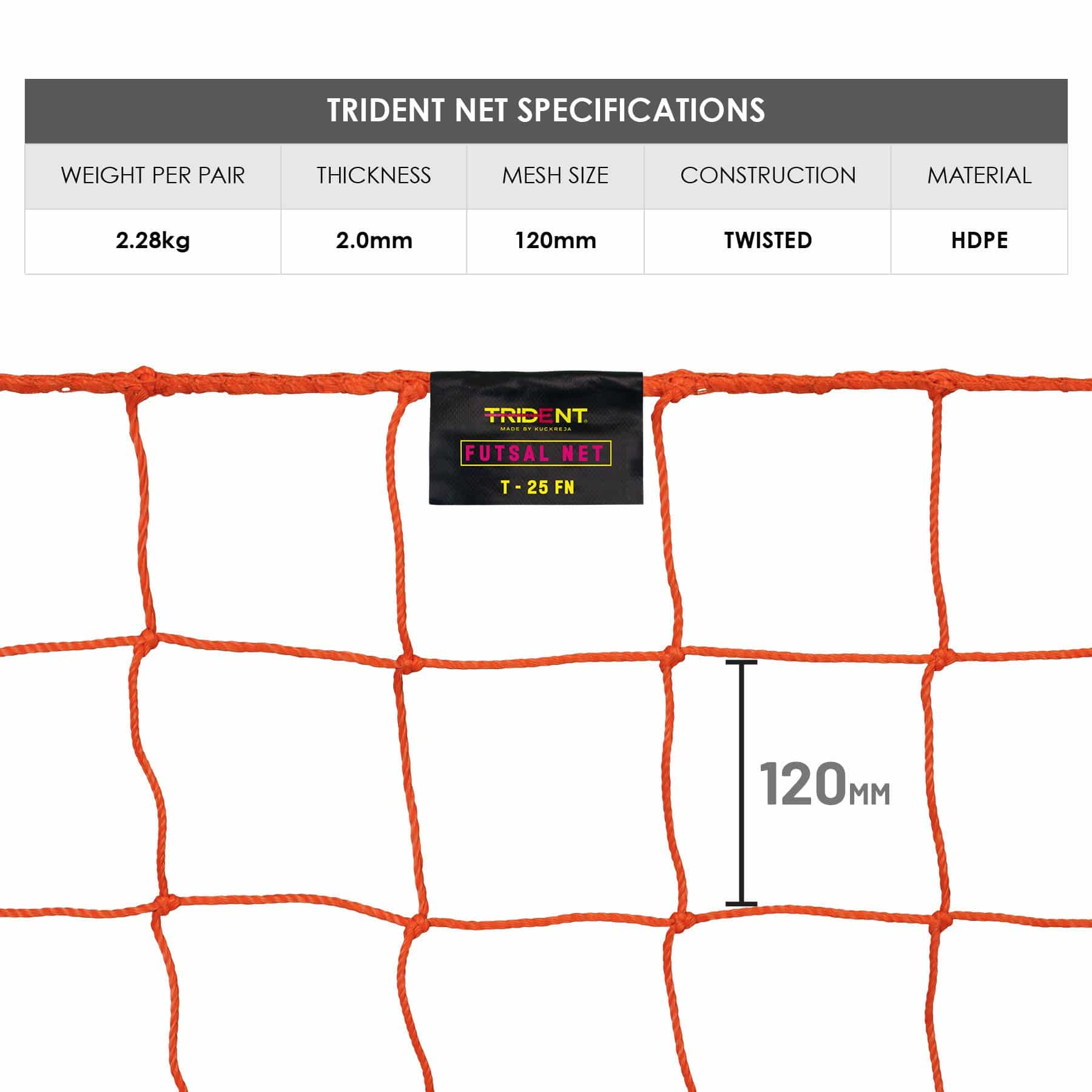 Trident T-25FN Futsal Net (Orange) - Image 3
