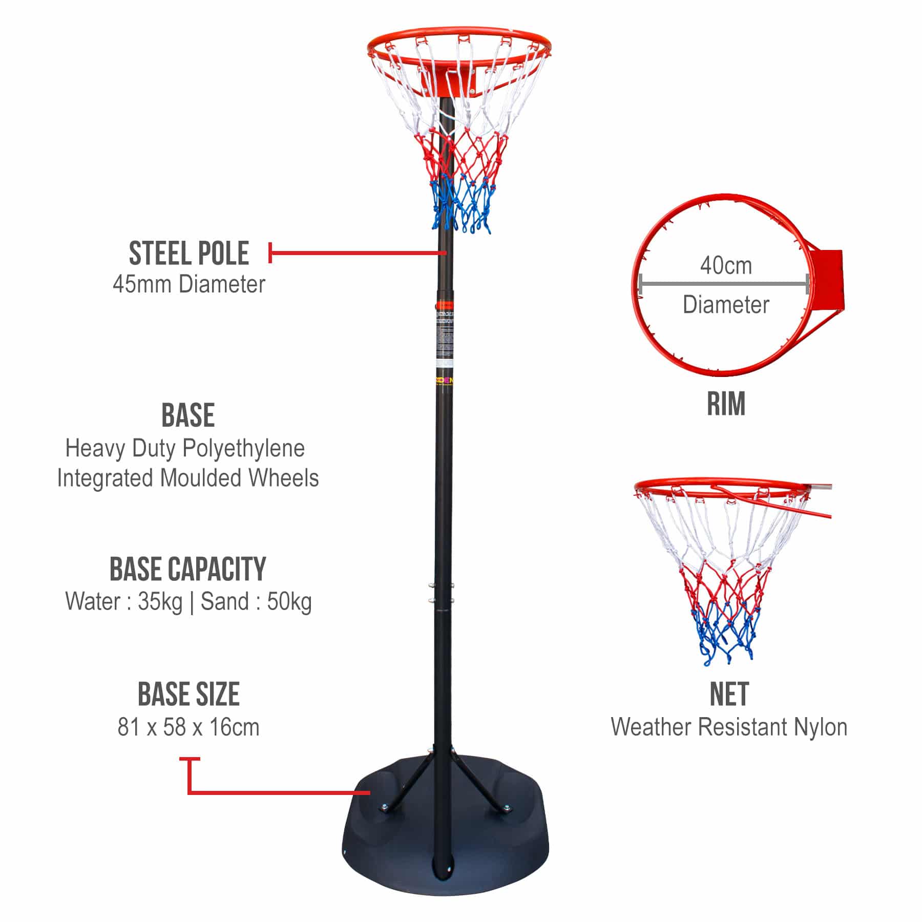 Trident Master Portable Netball Post - Image 2