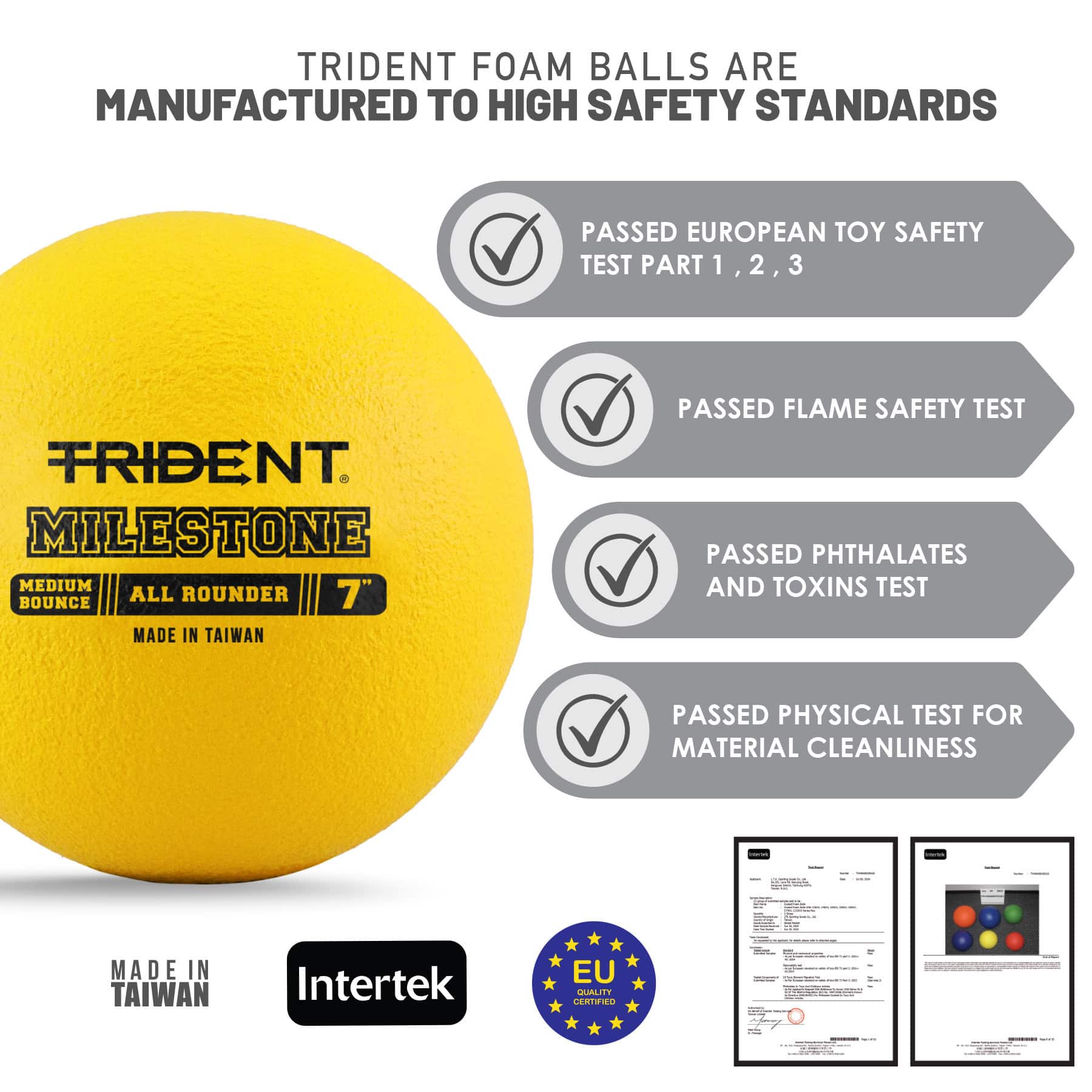 Trident Milestone All Rounder Foam Ball - Yellow (7") - Image 3