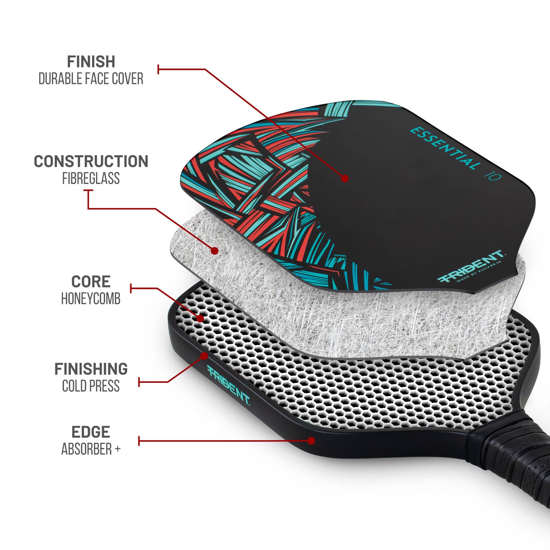 Trident Essential 10 Pickleball Paddle - Jungle Red - Image 4
