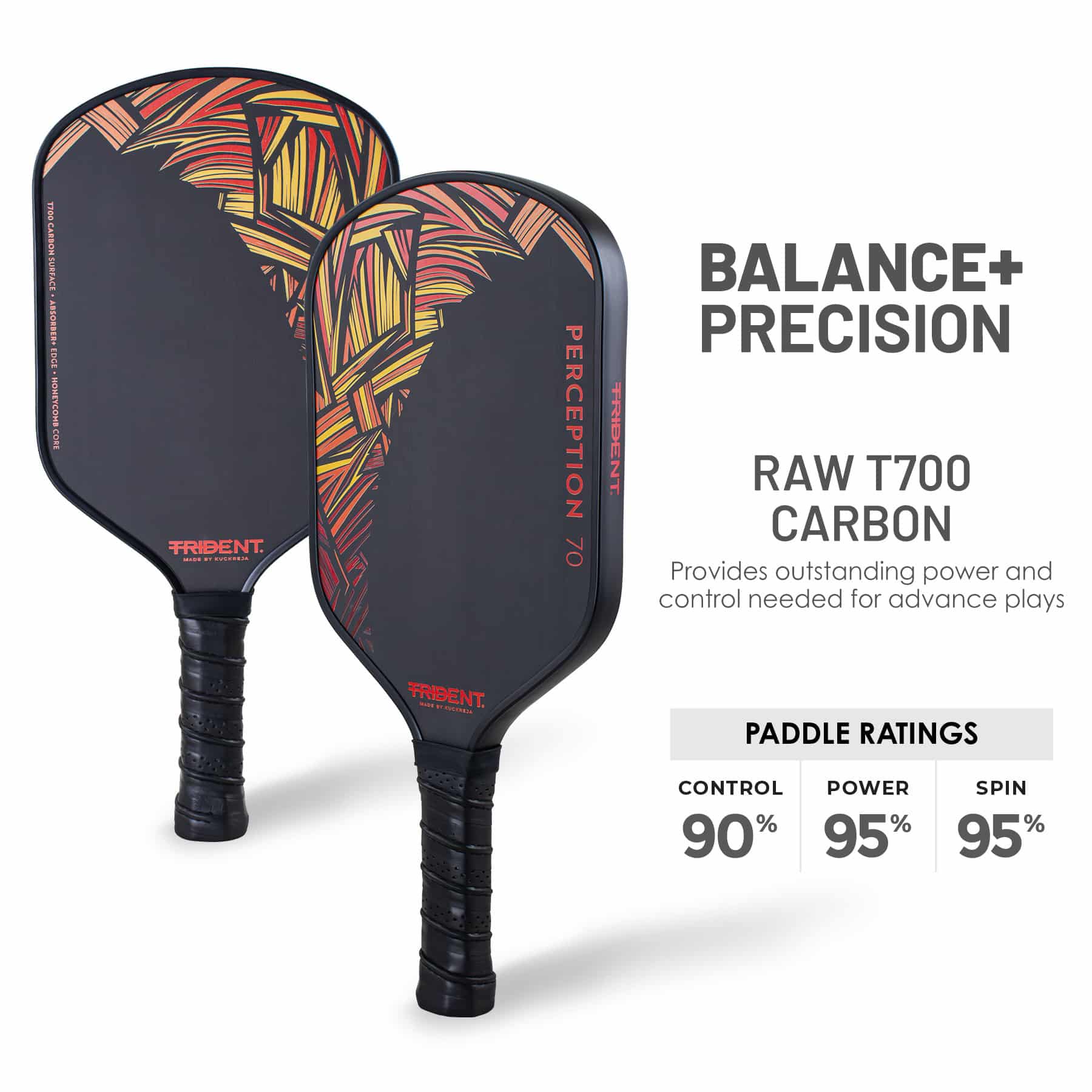 Trident Perception 70 Pickleball Paddle - Sunset Orange - Image 3