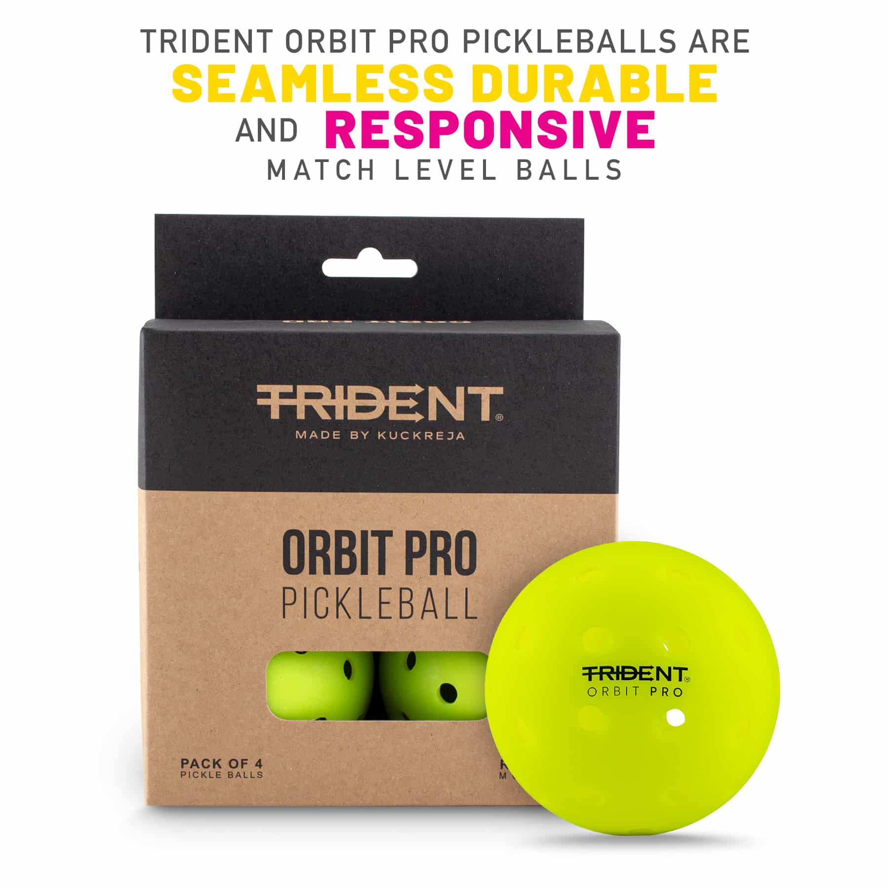 Trident Orbit Pro Pickleball Balls - Neon (Set of 4) - Image 2
