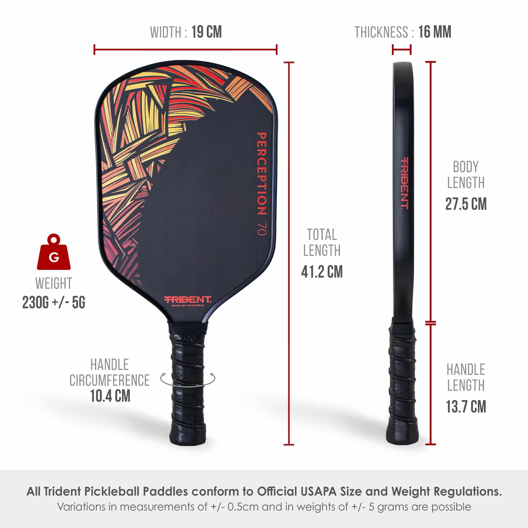 Trident Perception 70 Pickleball Paddle - Sunset Orange - Image 6