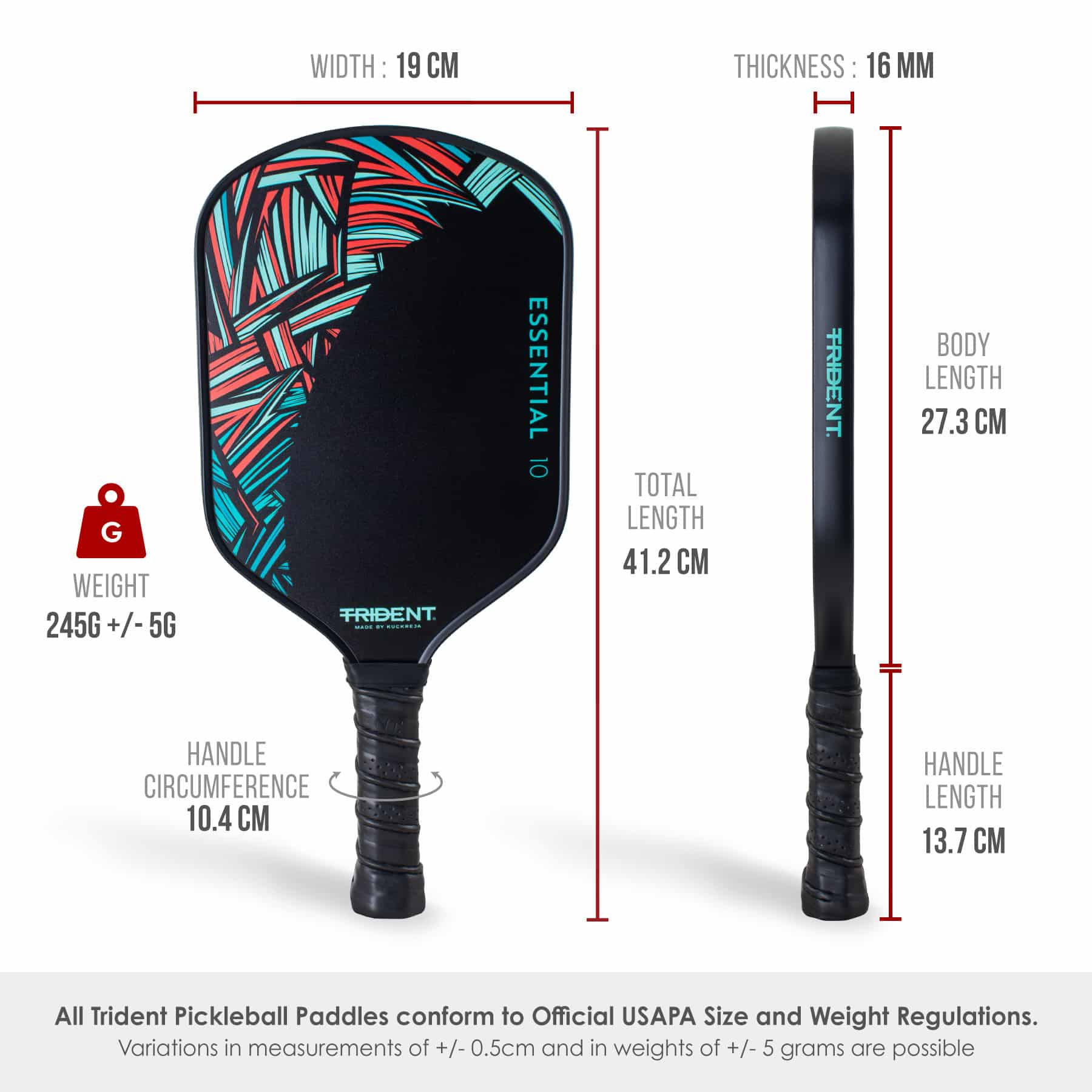 Trident Essential 10 Pickleball Paddle - Jungle Red - Image 5