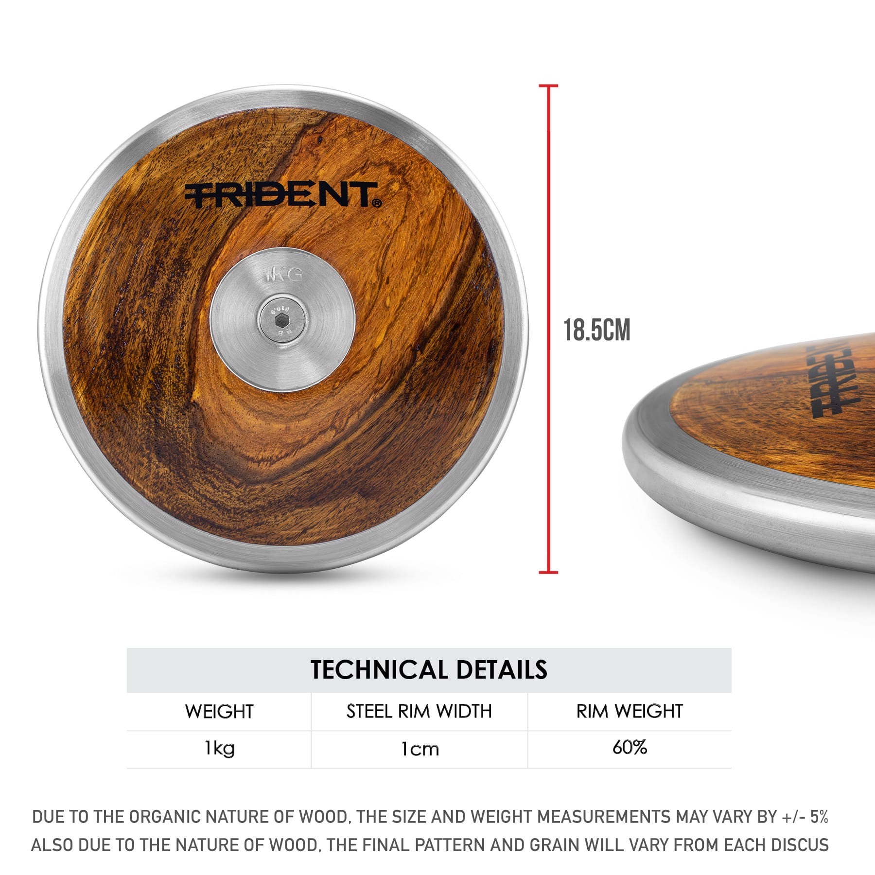 Trident Wooden Discus - 1.00kg - Image 3