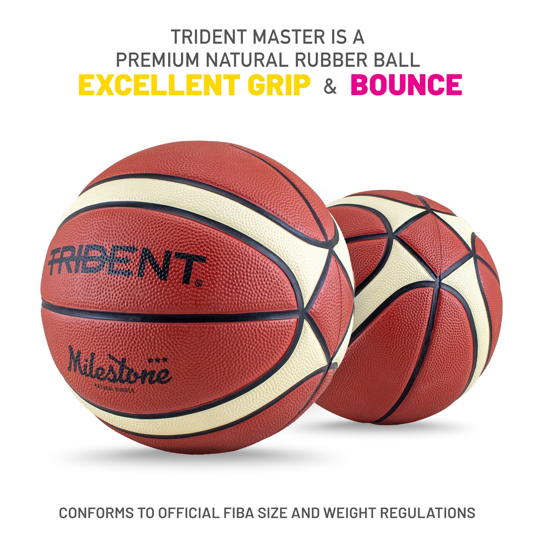 Trident Milestone Rubber Basketball (Size 7, 6, 5) - Image 2