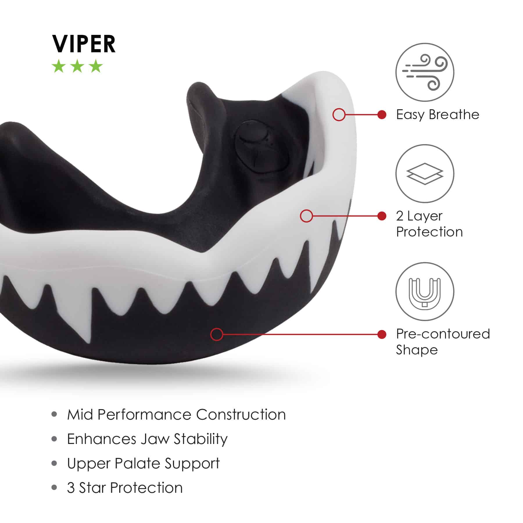 Gilbert Viper Mouthguard - Black (Senior, Junior) - Image 2