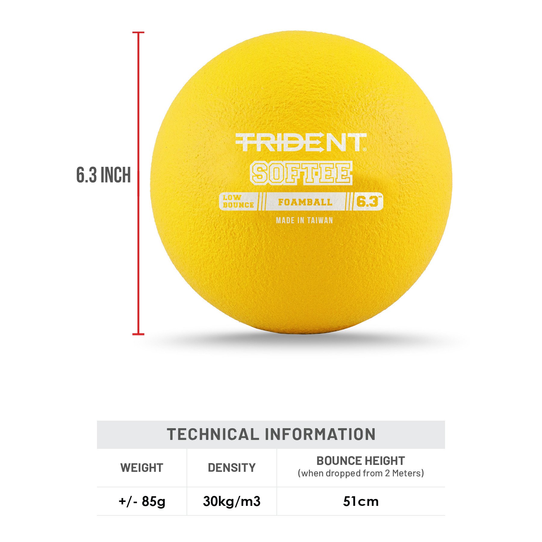 Trident Milestone Softee Low Bounce Foam Ball - Yellow (6.3") - Image 5