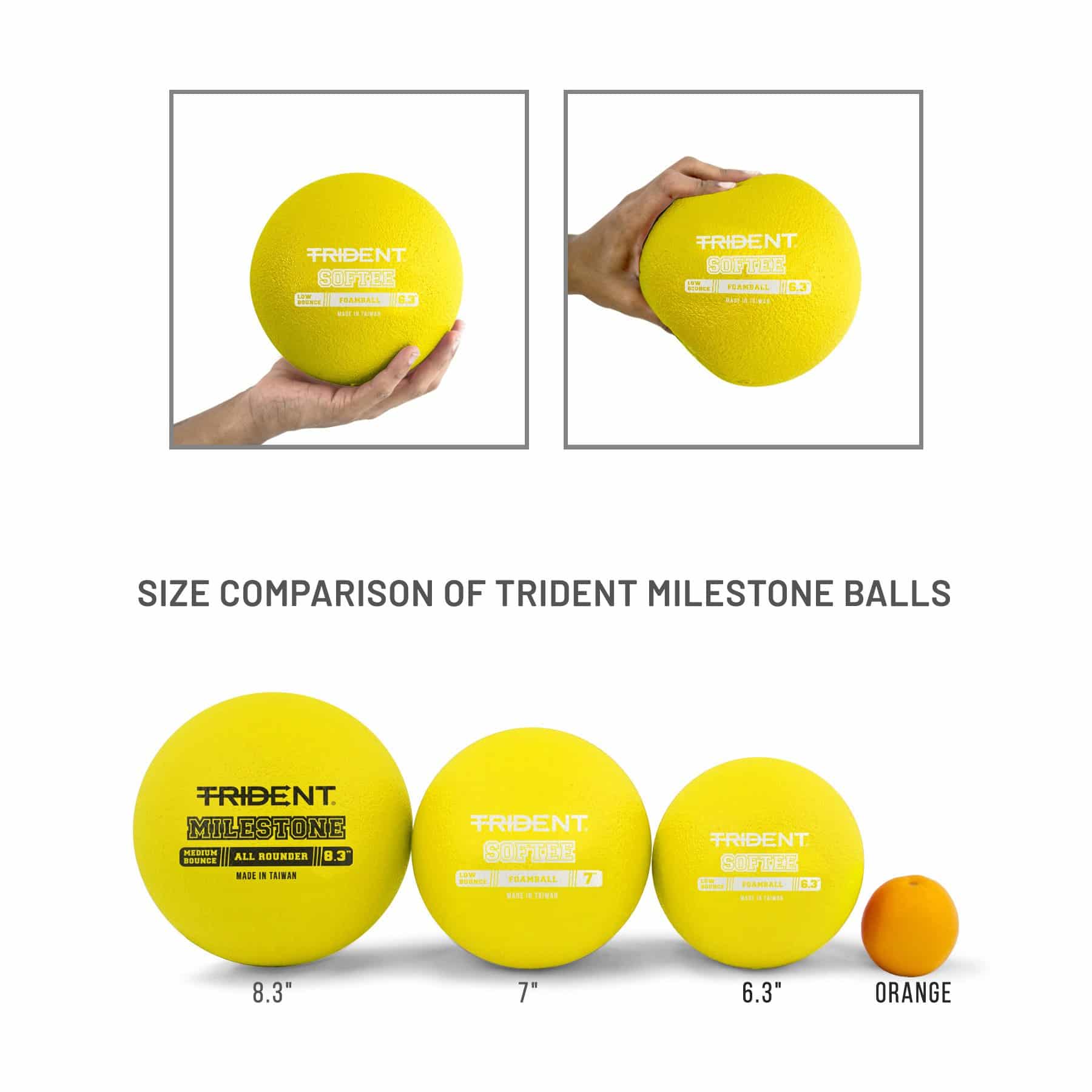 Trident Milestone Softee Low Bounce Foam Ball - Yellow (6.3") - Image 7