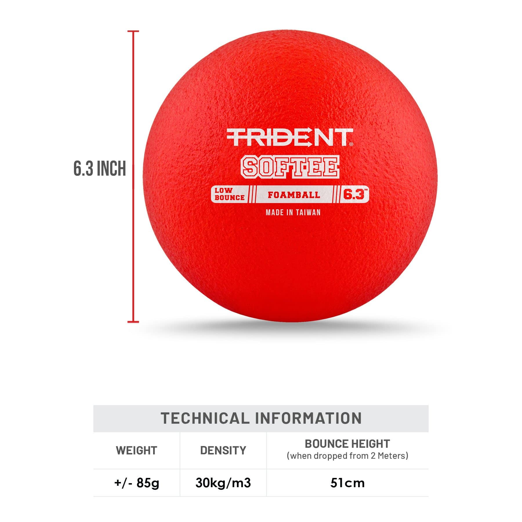 Trident Milestone Softee Low Bounce Foam Ball - Red (6.3") - Image 5