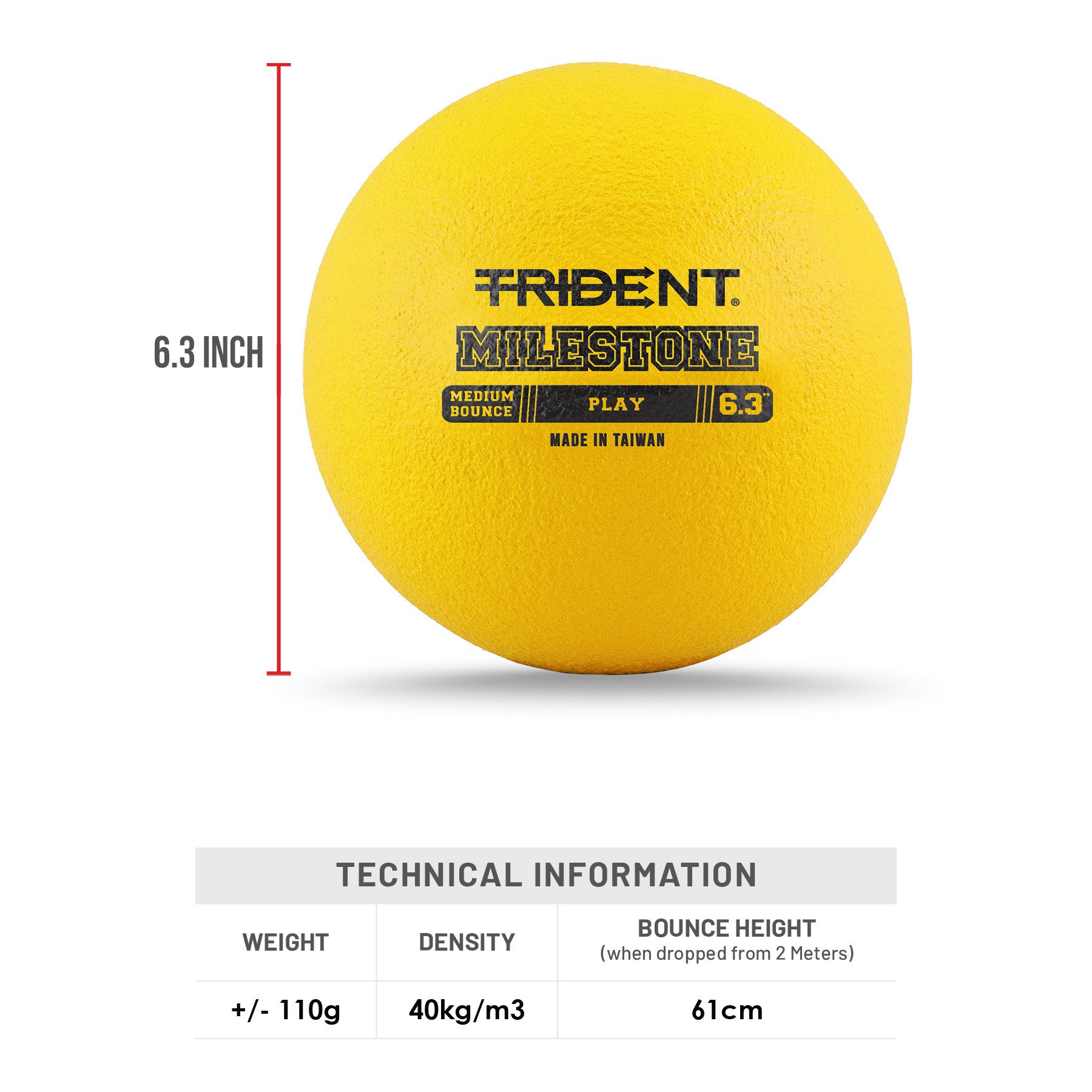 Trident Milestone Play Foam Ball - Yellow (6.3") - Image 5