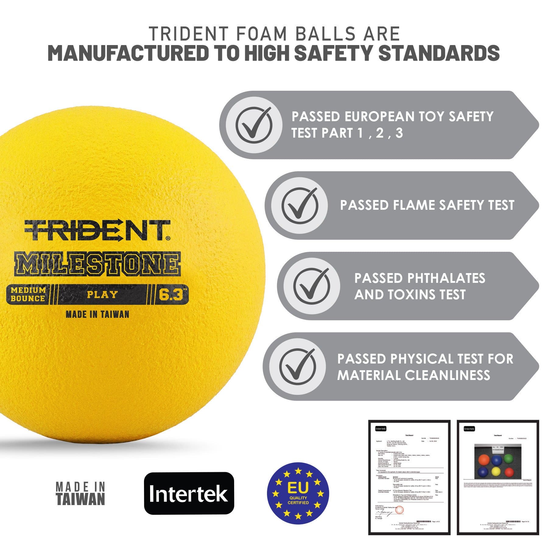 Trident Milestone Play Foam Ball - Yellow (6.3") - Image 3