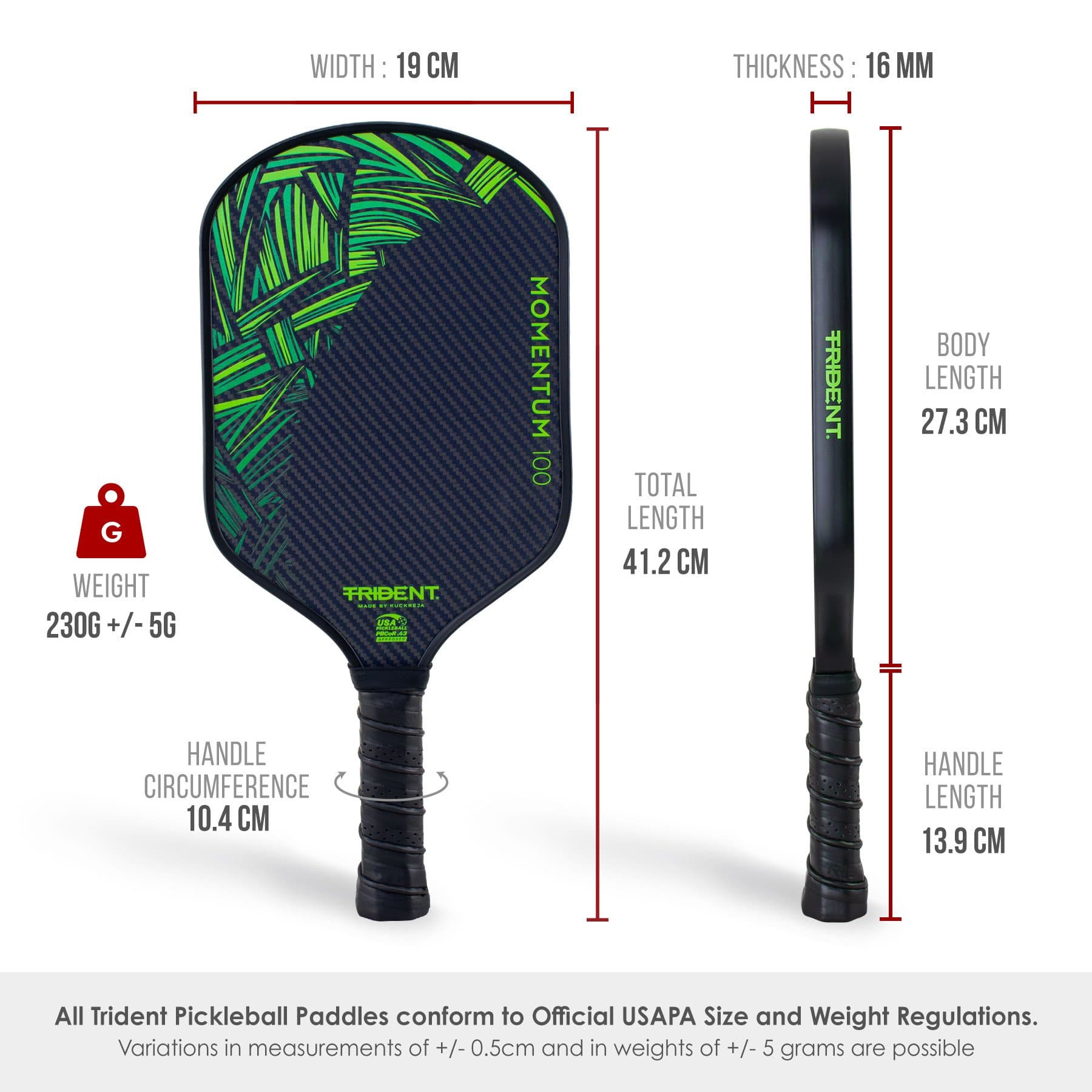 Trident Momentum 100 Pickleball Paddle - Electric Jade (USAP Approved) - Image 6