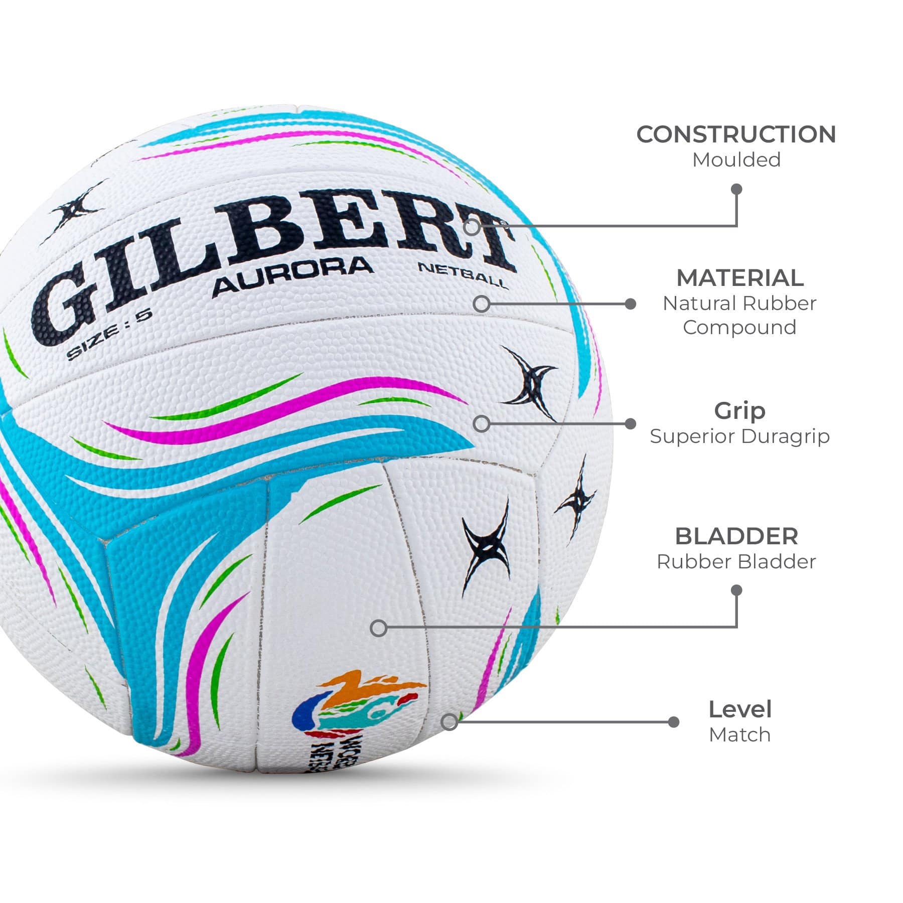 Gilbert Aurora Match Netball (Size 5) - Image 3