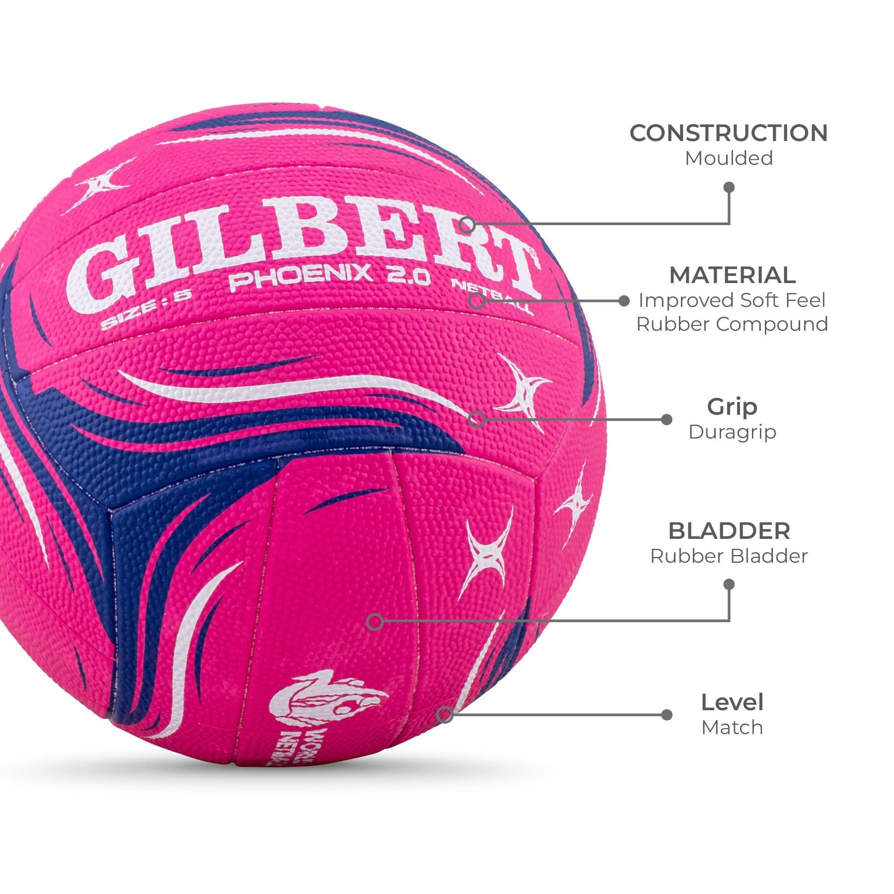 Gilbert Phoenix 2.0 Match Netball - Pink (Size 5, 4) - Image 3