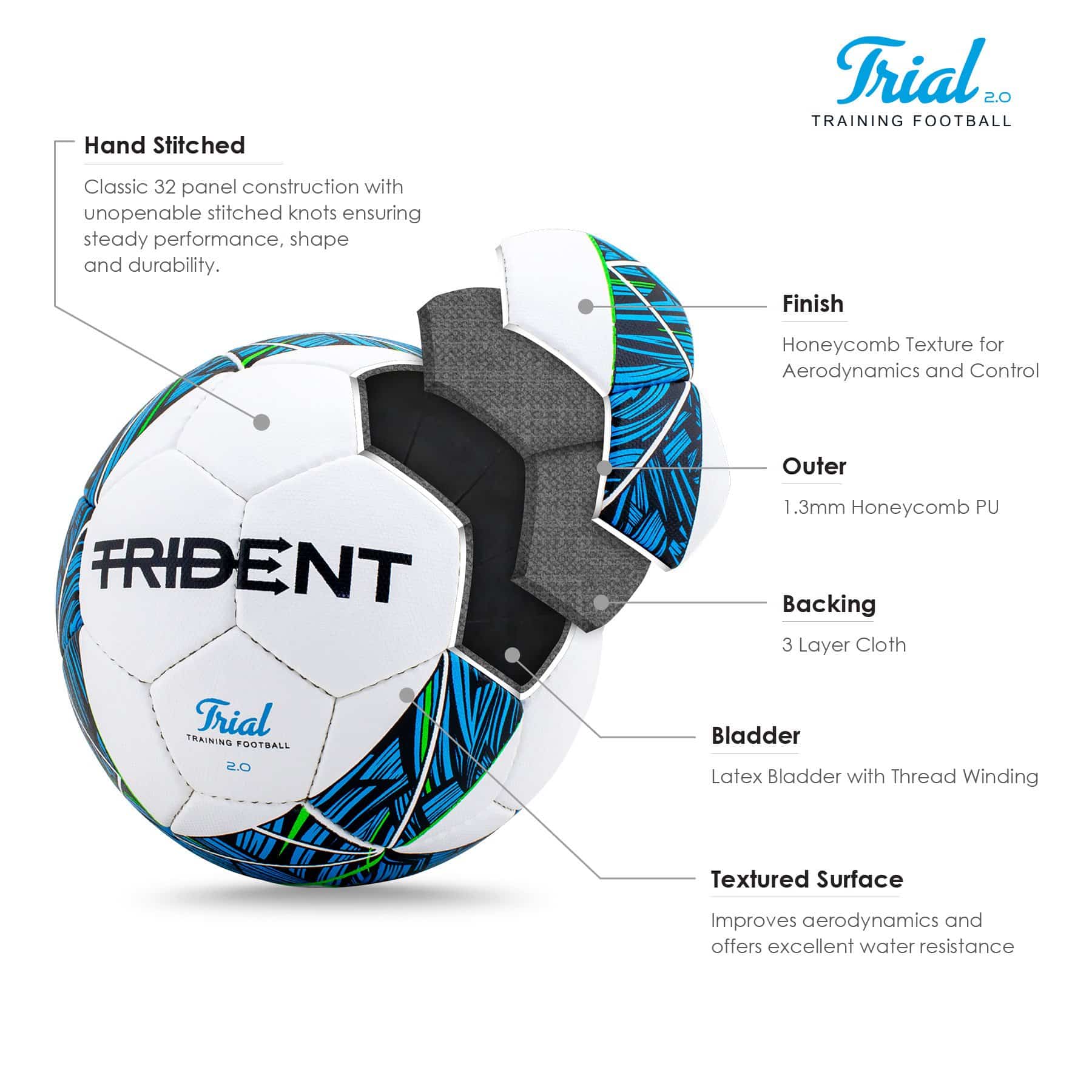 Trident Trial 2.0 Training Football - Size 4 (Chaos Blue) - Image 3