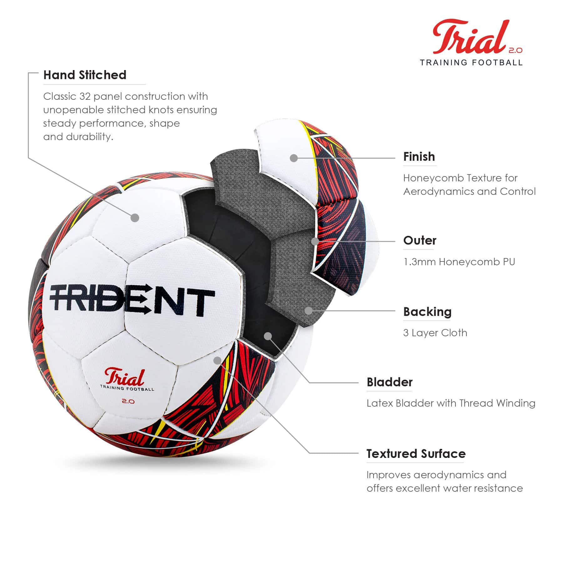Trident Trial 2.0 Training Football - Size 5 (Chaos Red) - Image 3