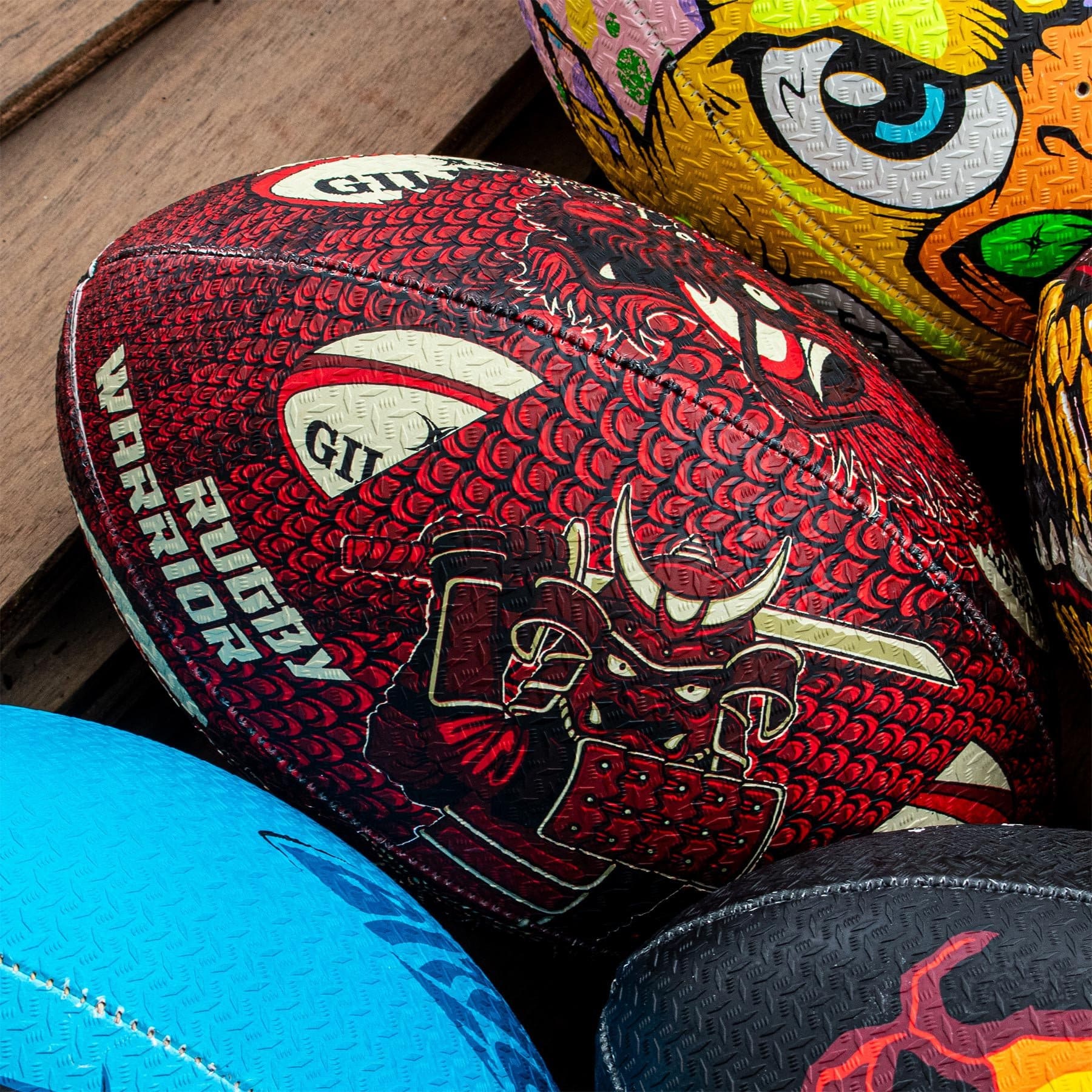 Gilbert Randoms Rugby Ball - Warrior (Size 5) - Image 3
